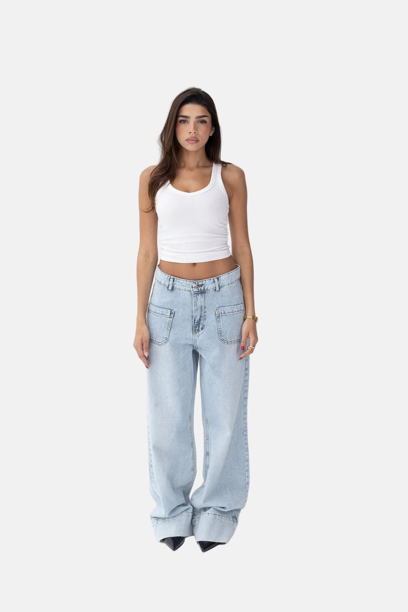 Front Pocket Light Blue Denim Jeans