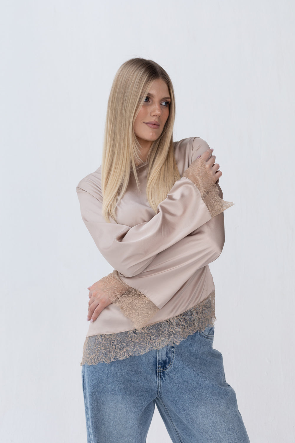 Blouse Satin With Lace
