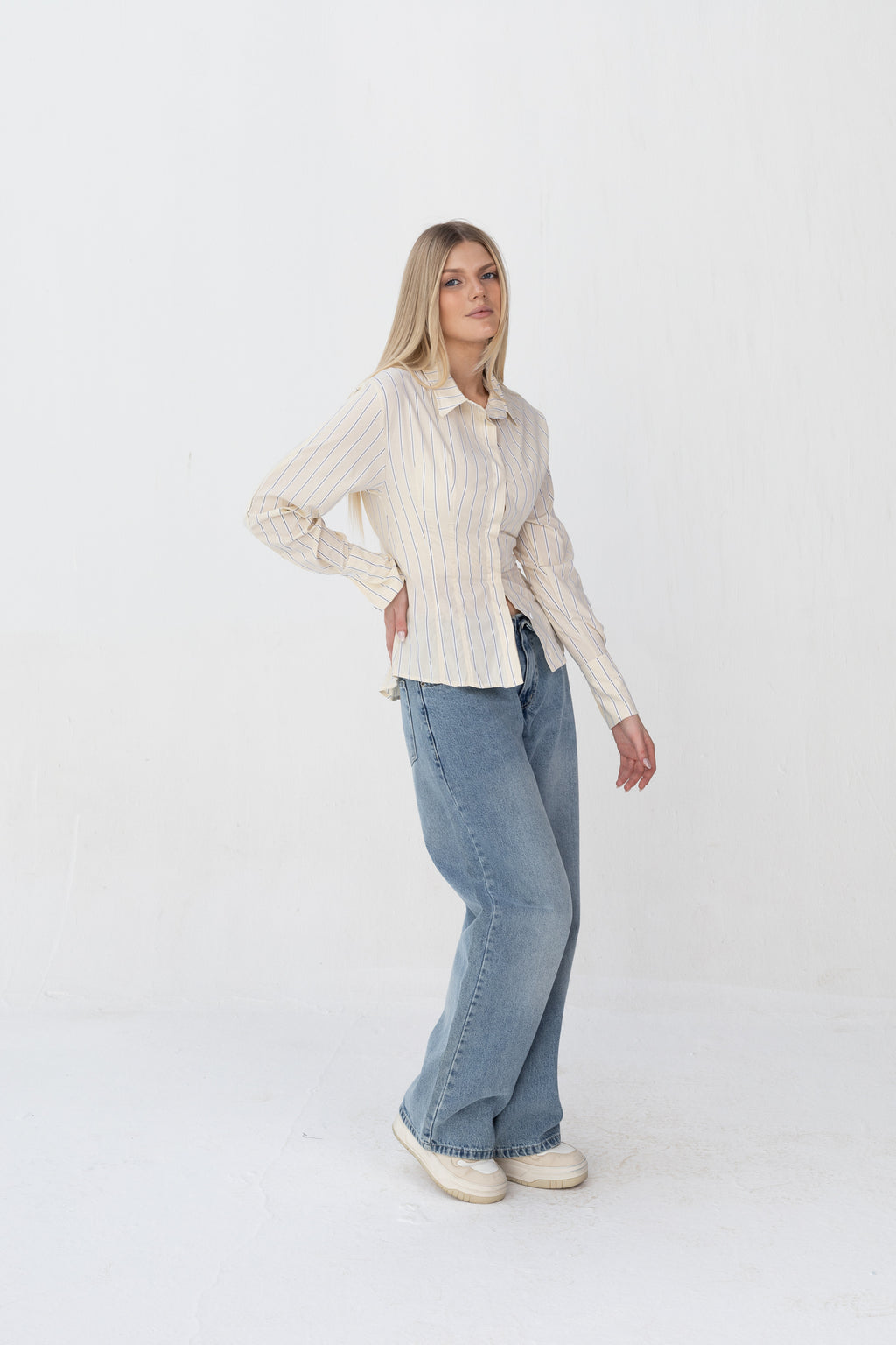 Bold Back Belt and Chest Pleats Shirt