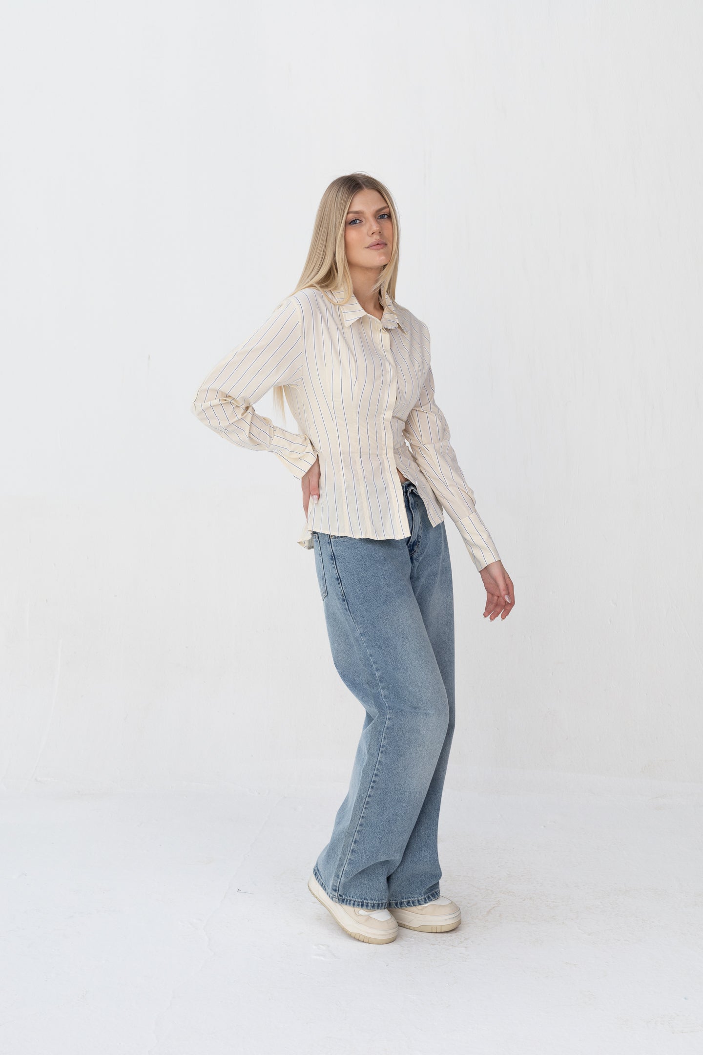 Bold Back Belt and Chest Pleats Shirt