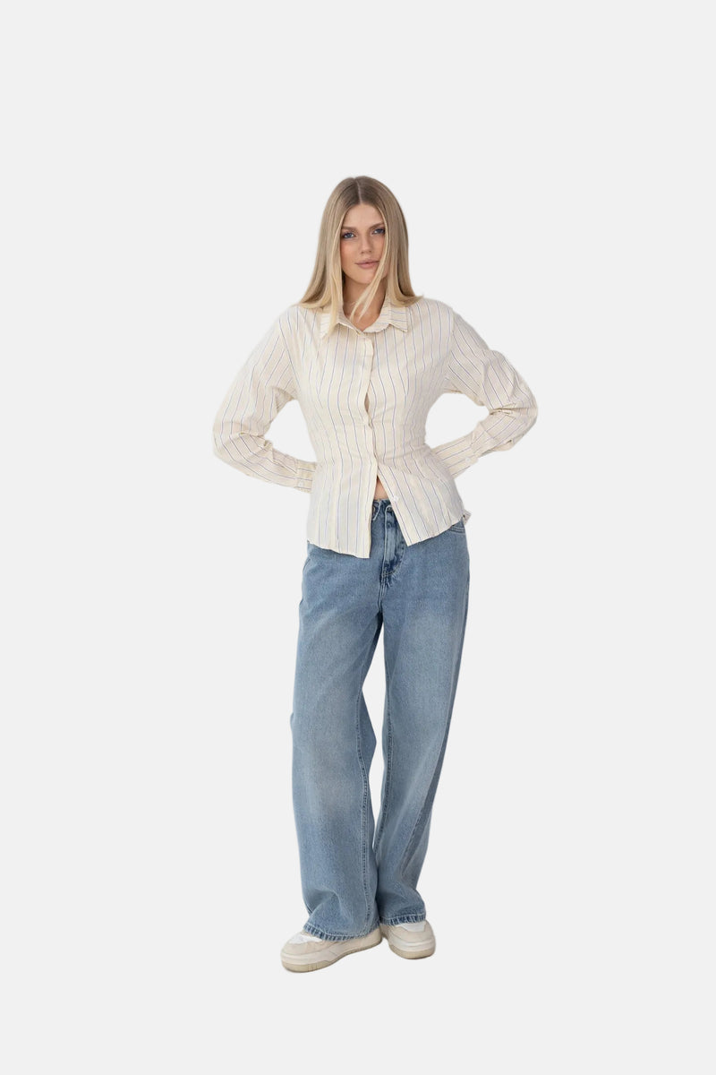 Bold Back Belt and Chest Pleats Shirt