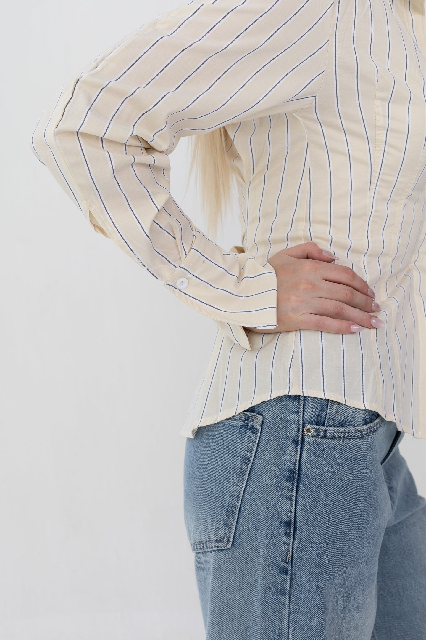 Bold Back Belt and Chest Pleats Shirt