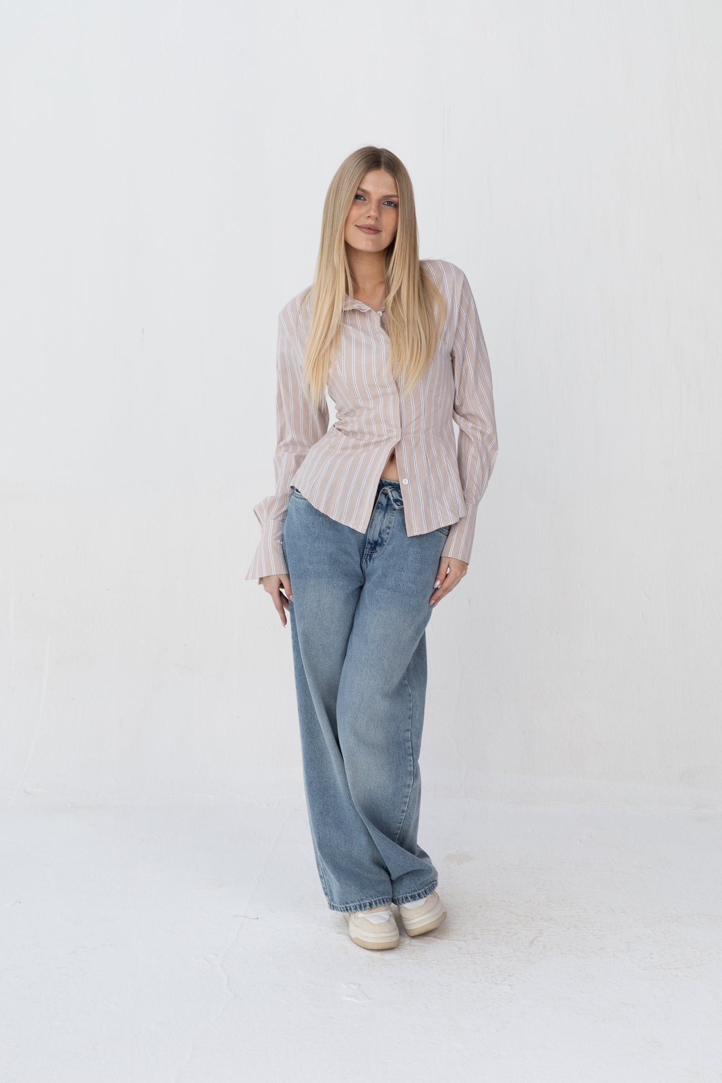 Bold Back Belt and Chest Pleats Shirt