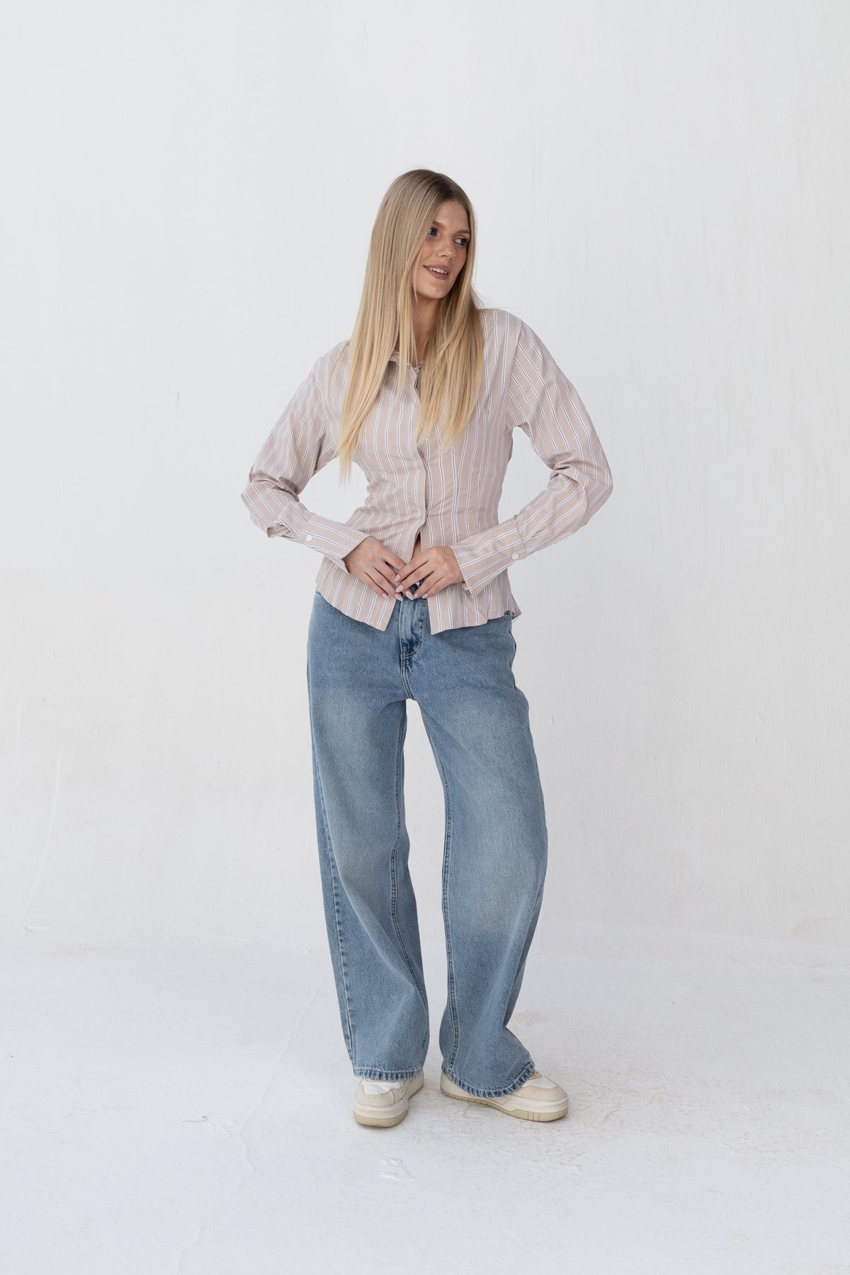 Bold Back Belt and Chest Pleats Shirt