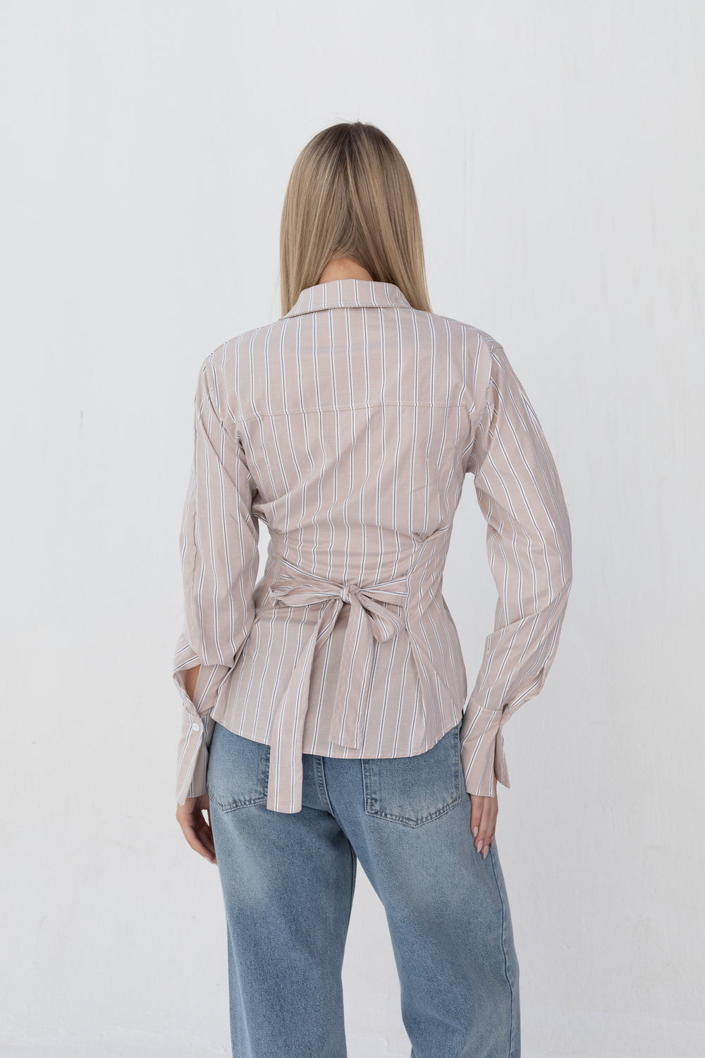 Bold Back Belt and Chest Pleats Shirt