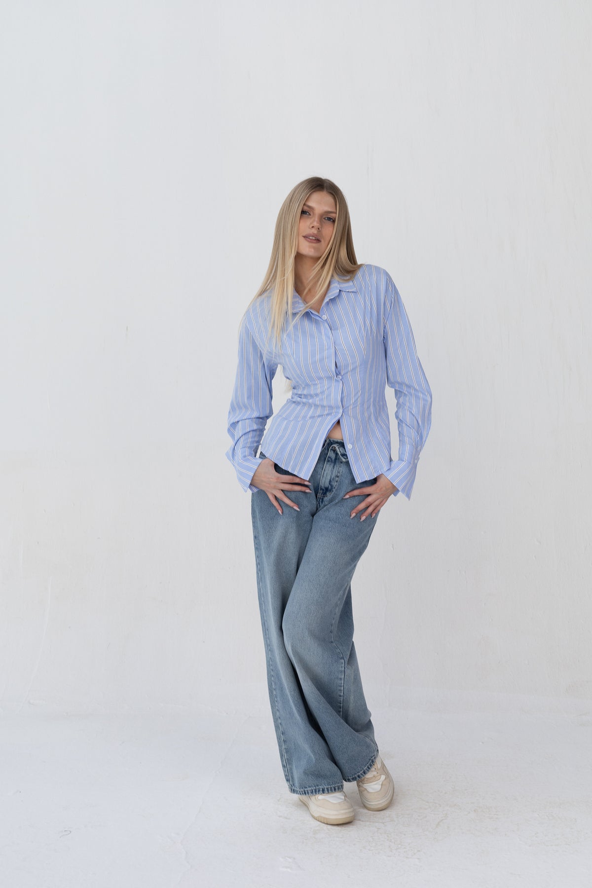 Bold Back Belt and Chest Pleats Shirt