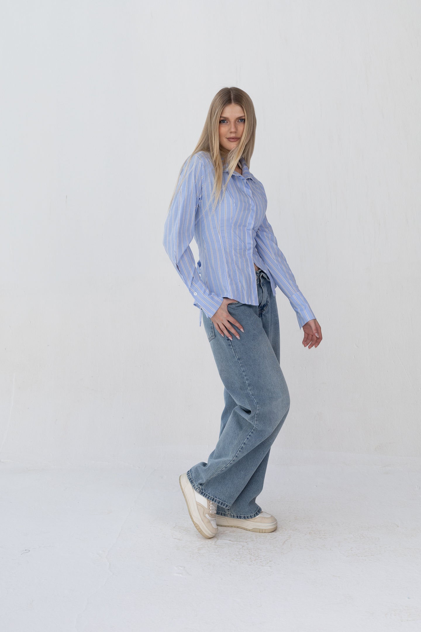 Bold Back Belt and Chest Pleats Shirt