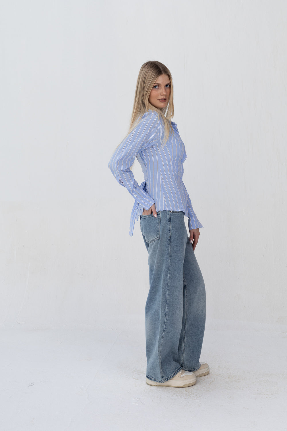 Bold Back Belt and Chest Pleats Shirt