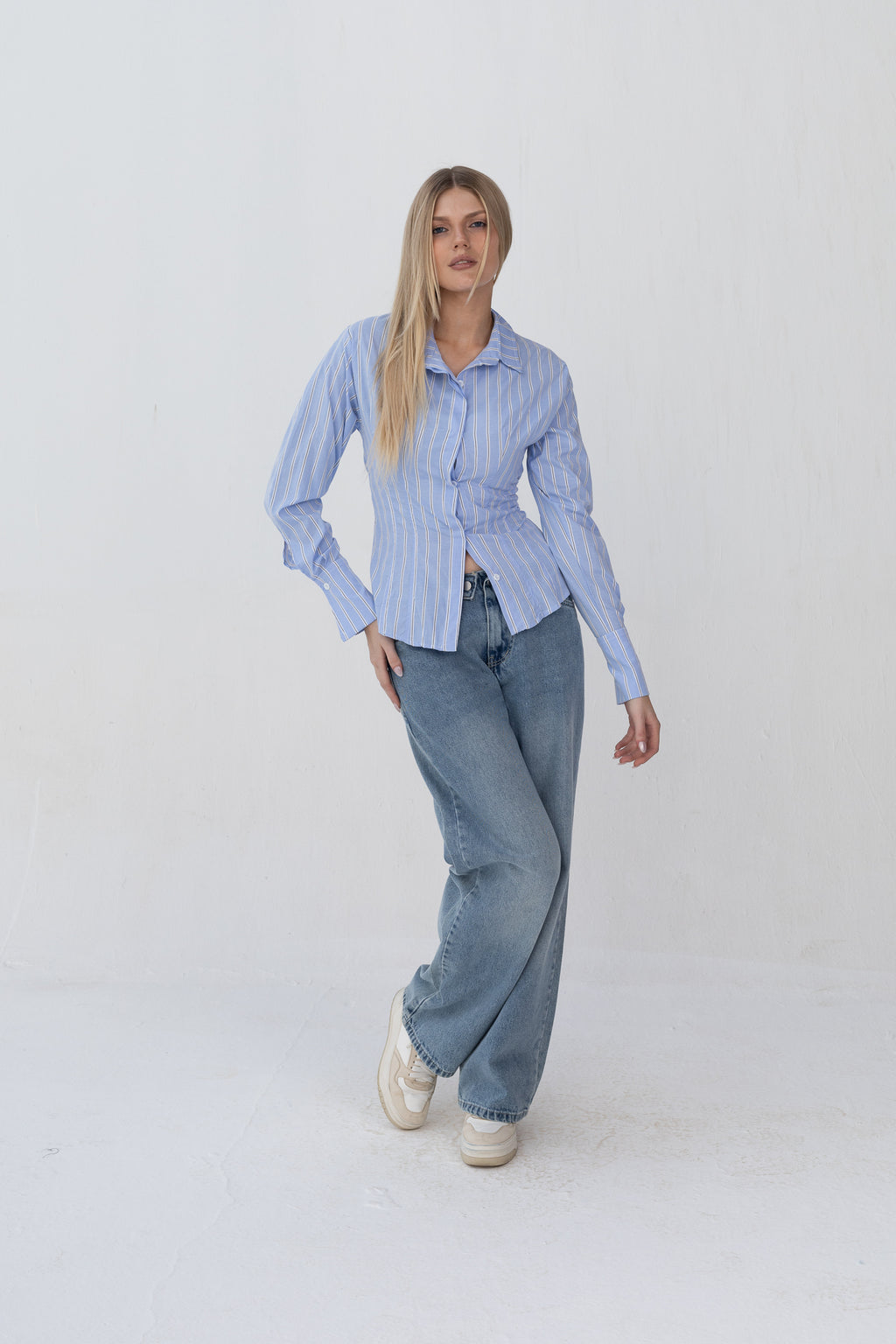 Bold Back Belt and Chest Pleats Shirt