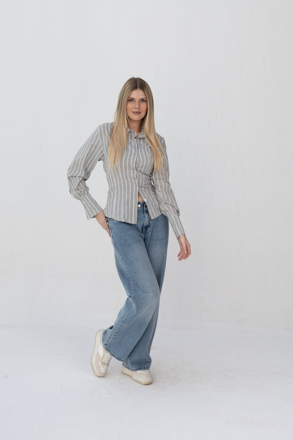 Bold Back Belt and Chest Pleats Shirt