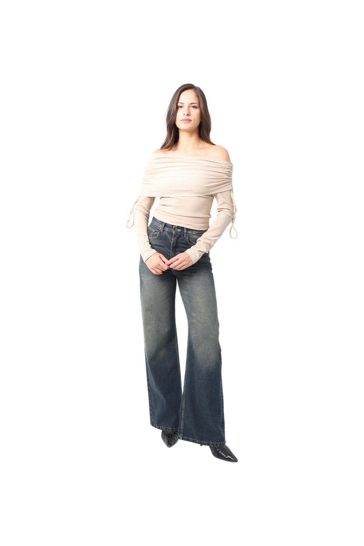 Crinkle Draped Shoulder Top