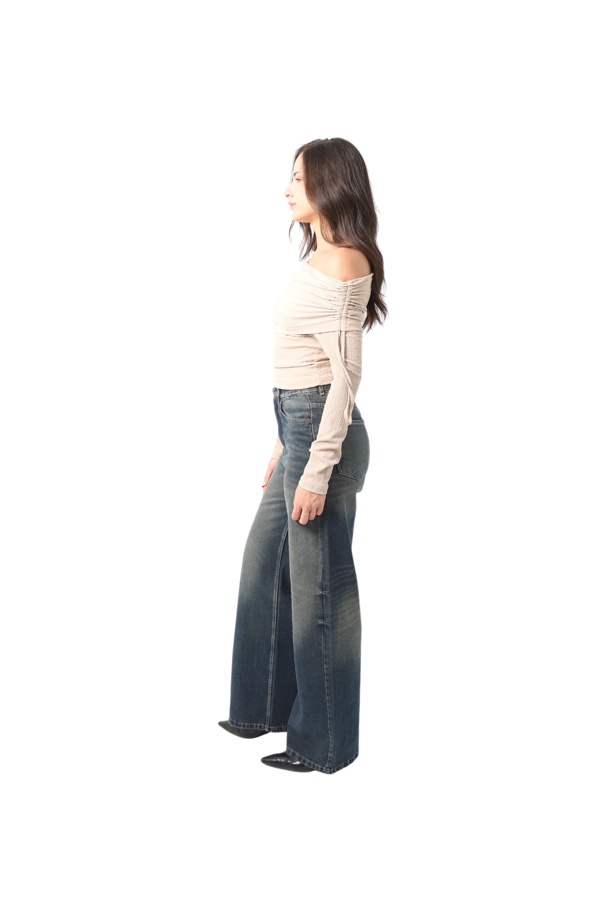 Crinkle Draped Shoulder Top
