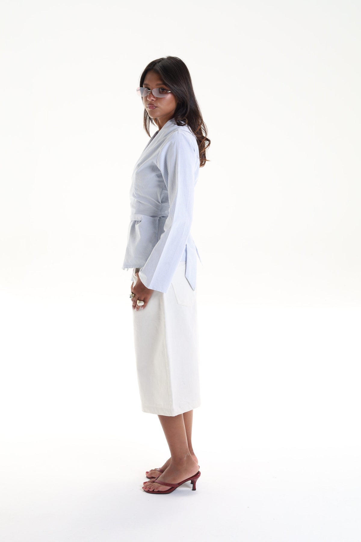 Pinstripe Wrap Blouse