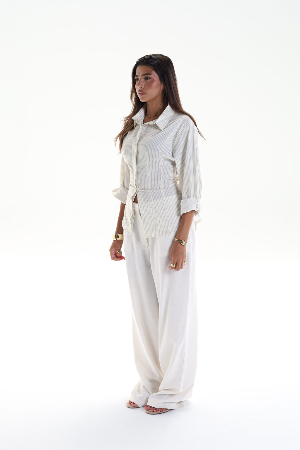 Pine Back Belt Cheast Pleats Shirt