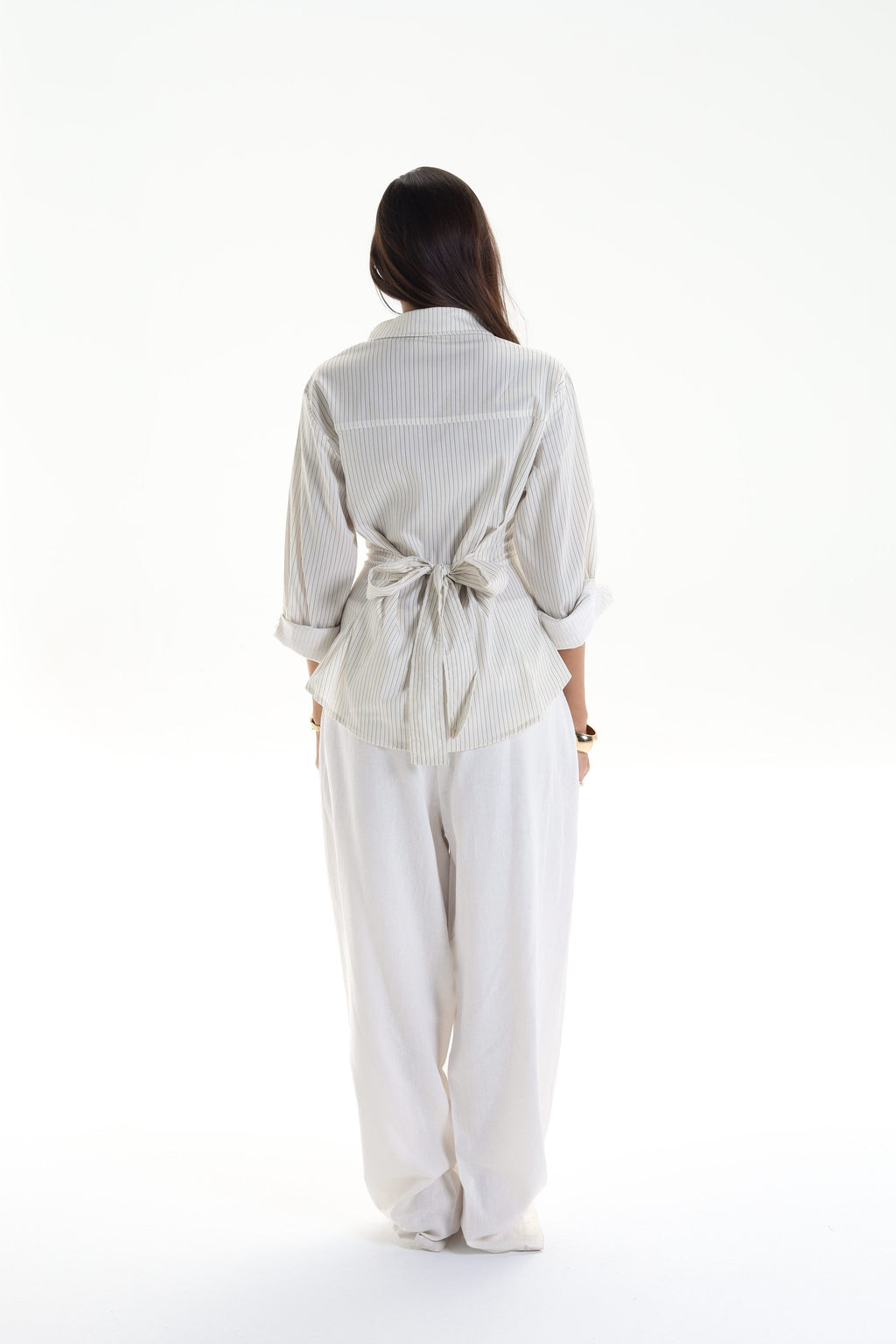Pine Back Belt Cheast Pleats Shirt
