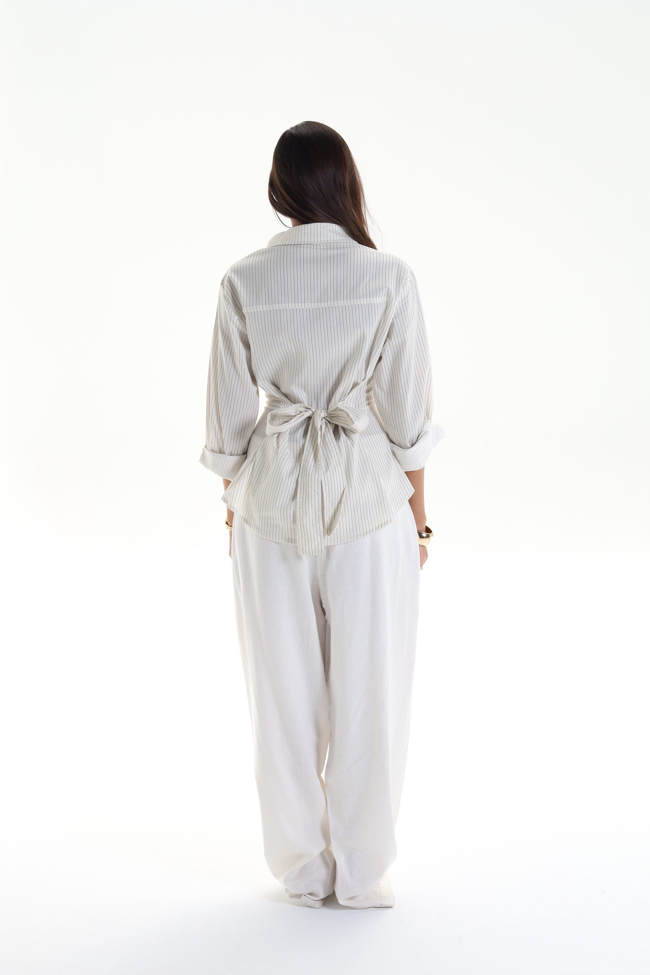 Pine Back Belt Cheast Pleats Shirt