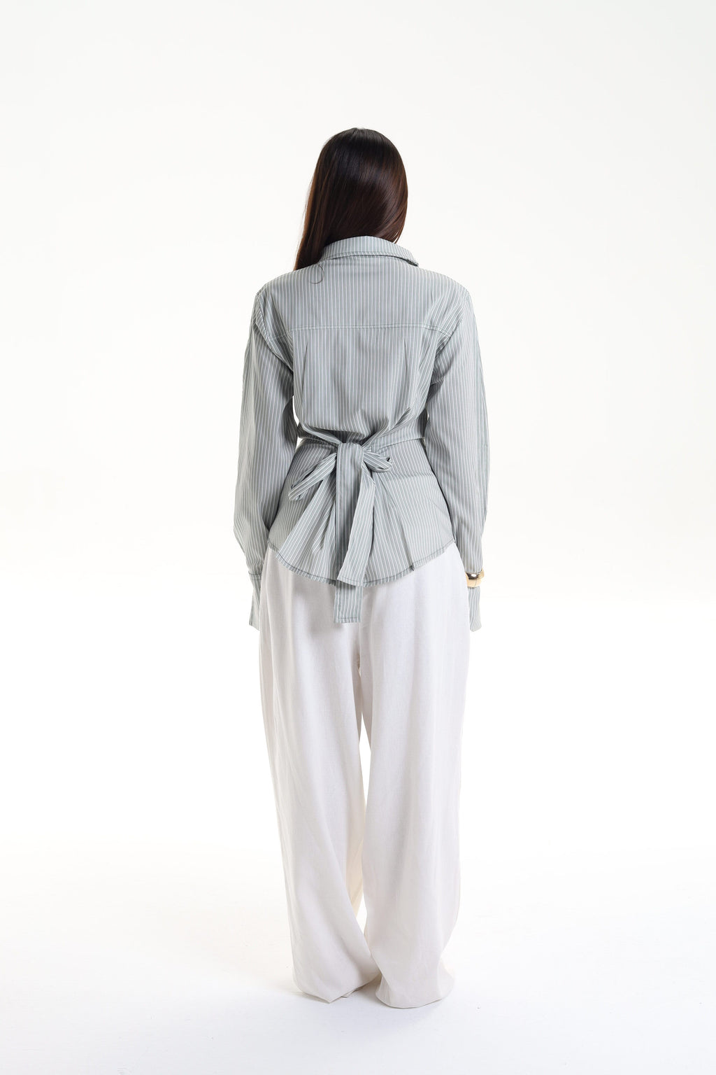 Pine Back Belt Cheast Pleats Shirt