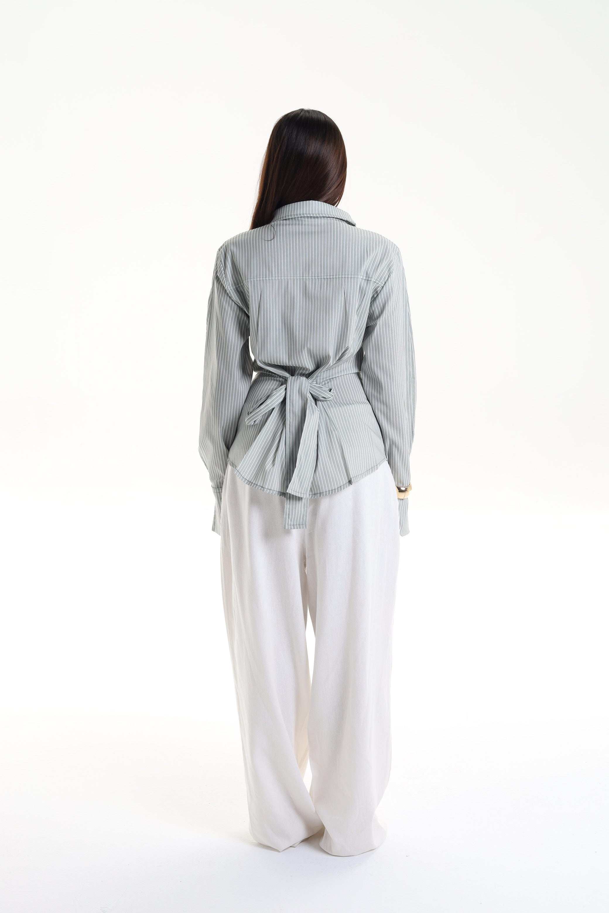 Pine Back Belt Cheast Pleats Shirt