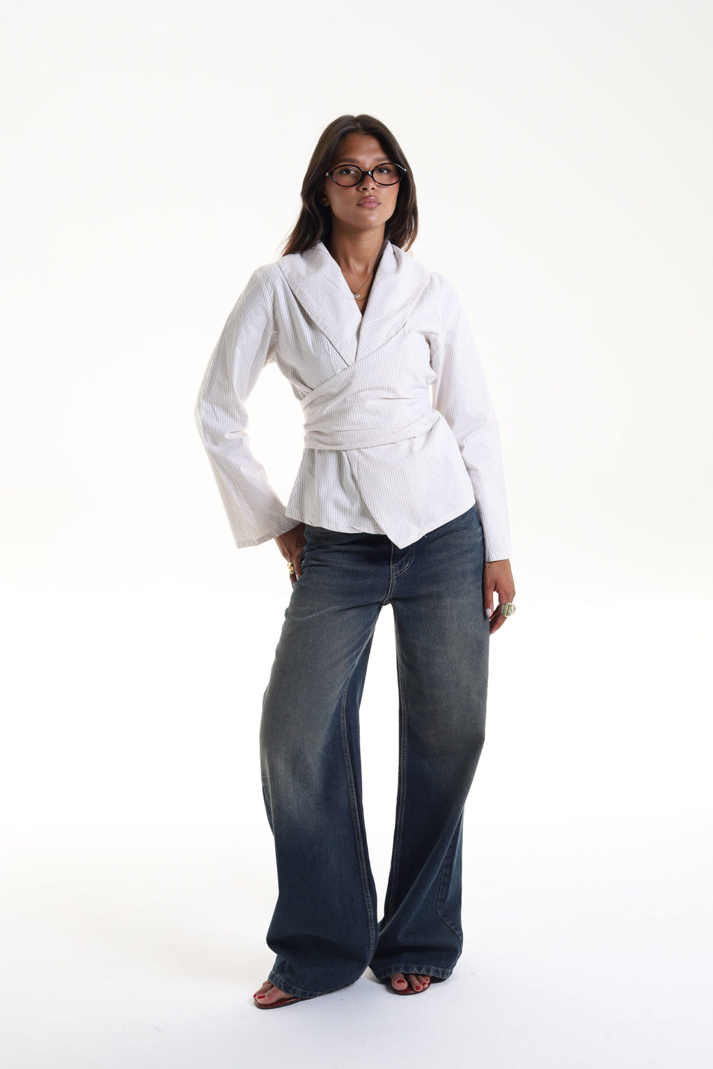 Pinstripe Wrap Blouse