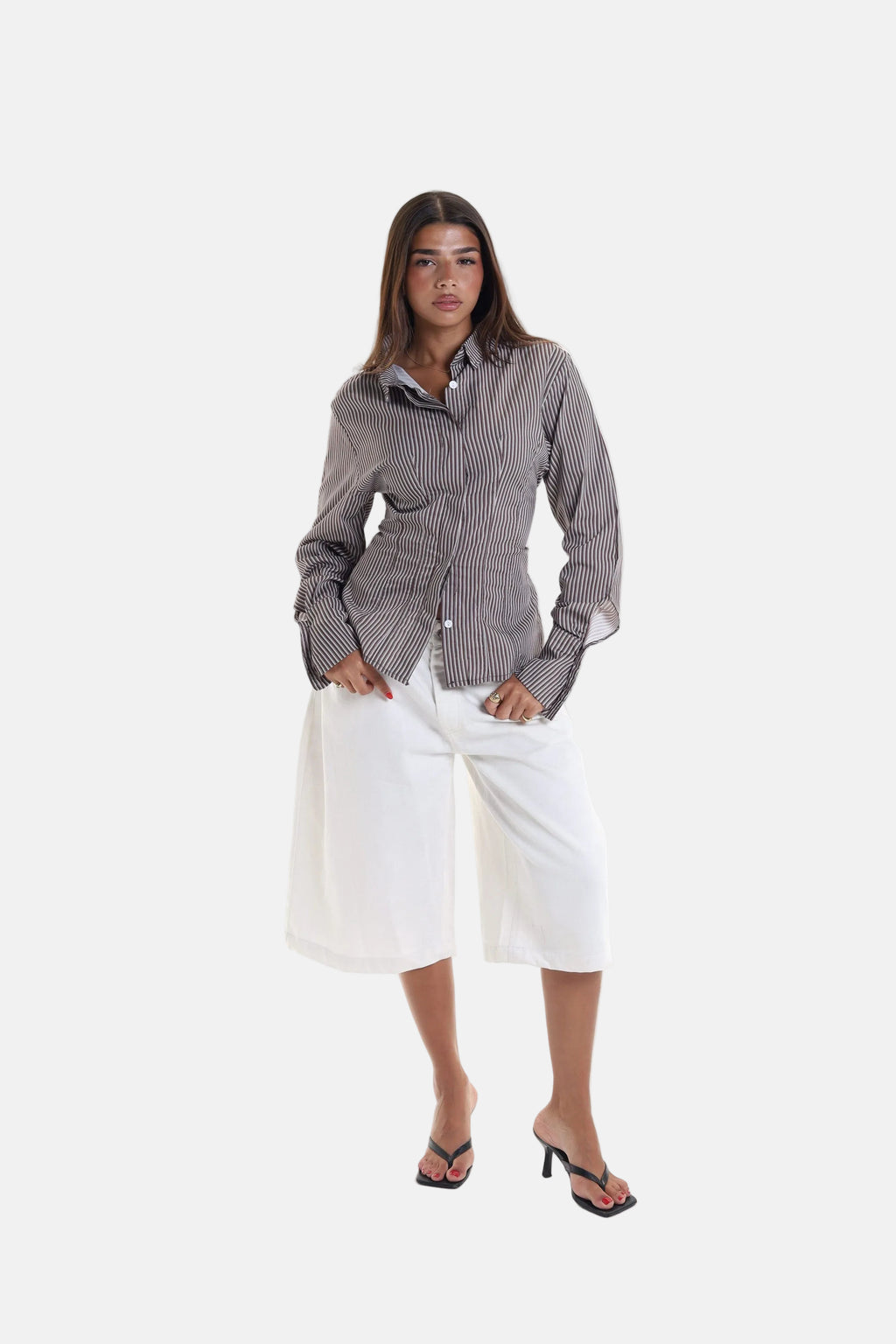 Pine Back Belt Cheast Pleats Shirt