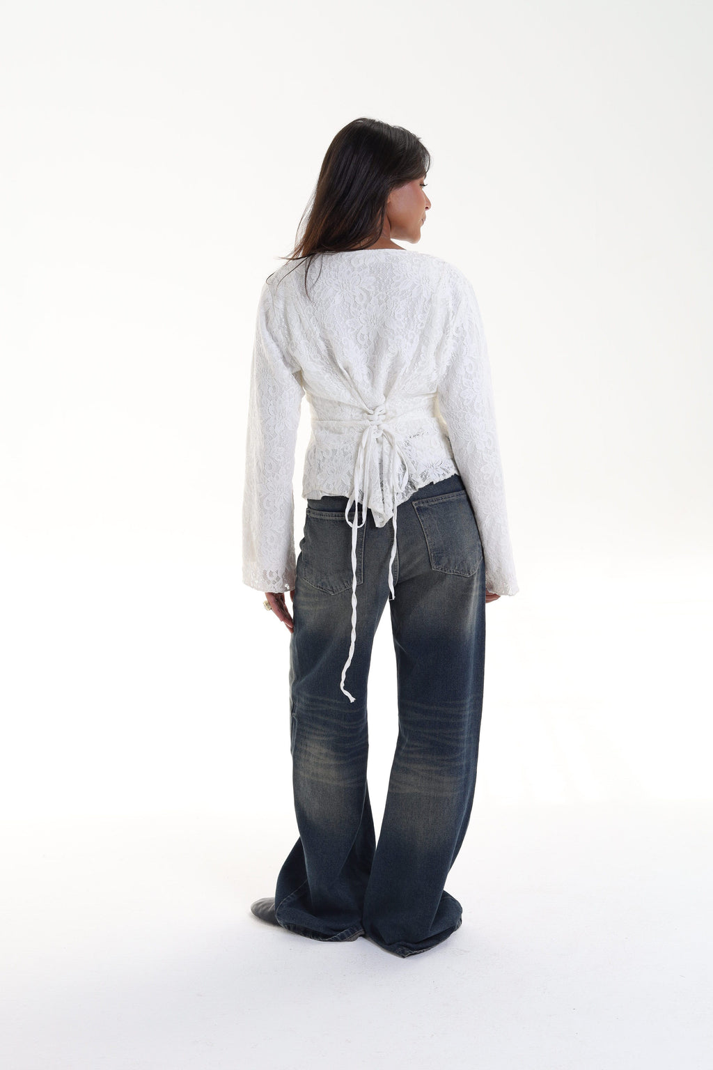 Lace blouse button back tie