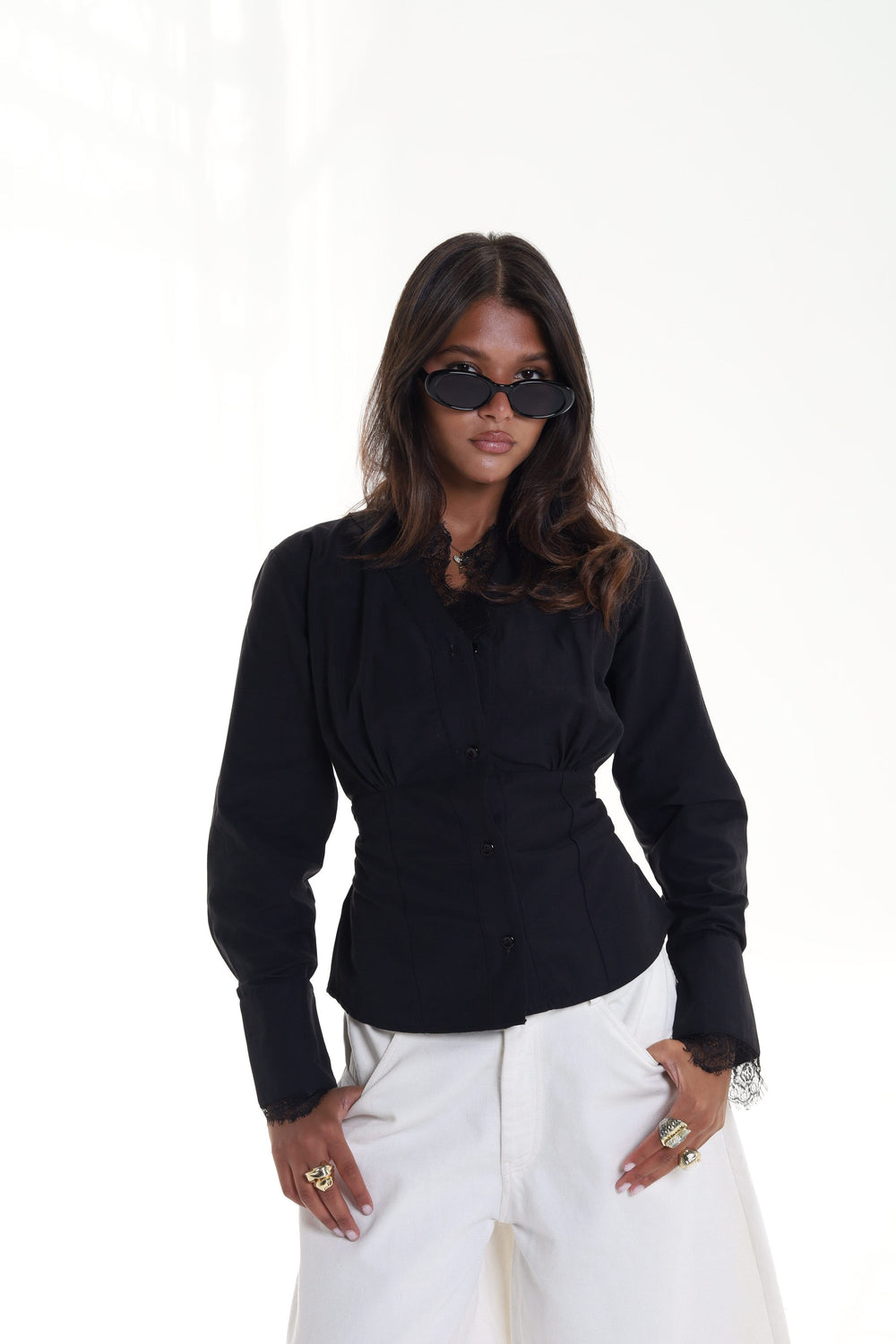 Lace Trim Corset Blouse
