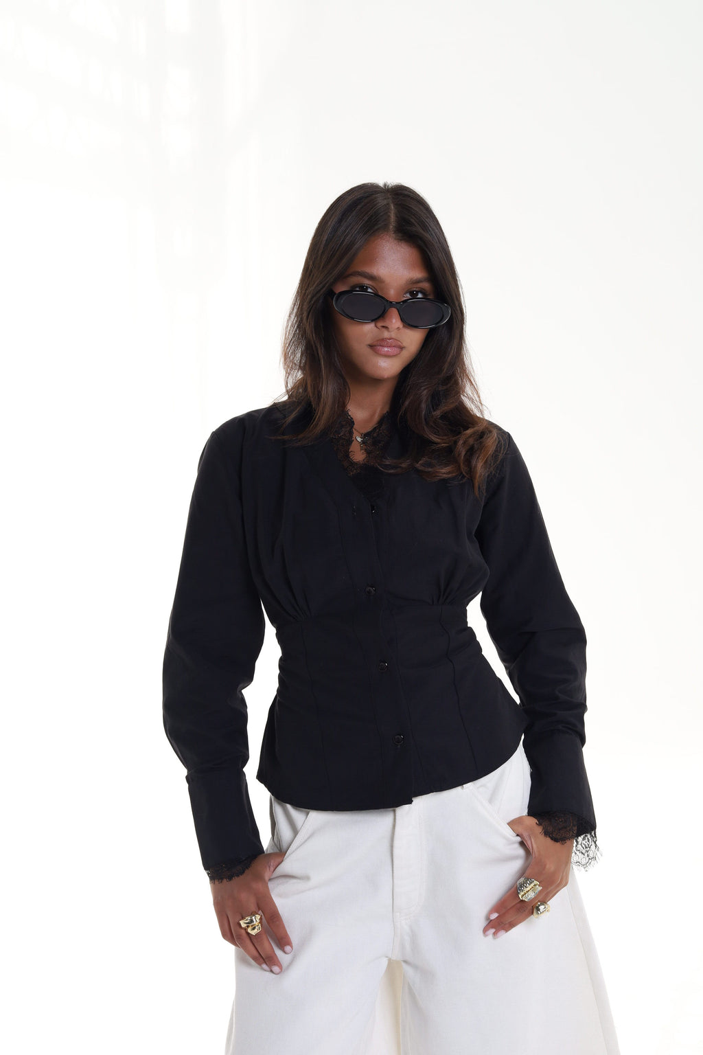 Lace Trim Corset Blouse