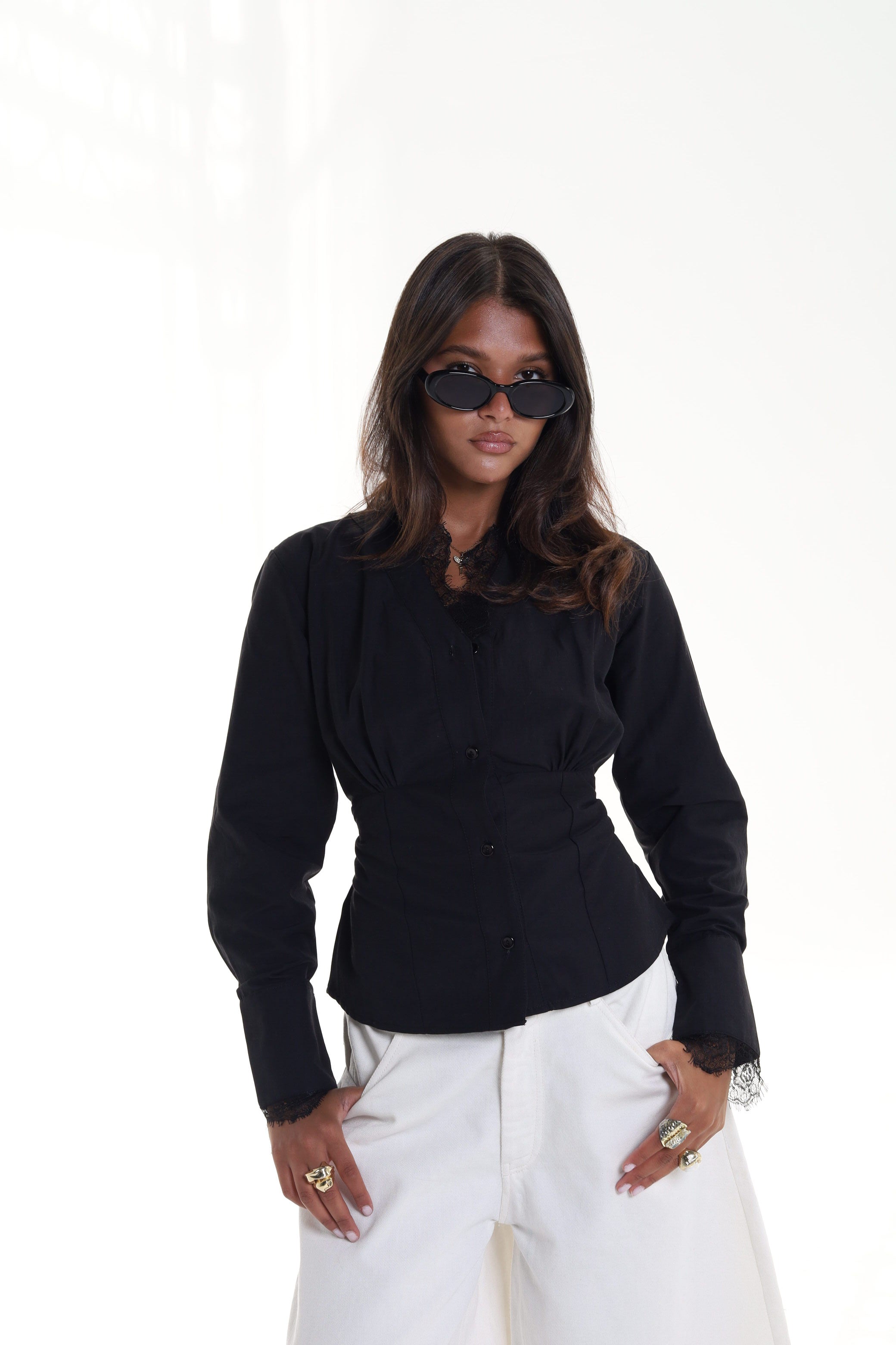 Lace Trim Corset Blouse
