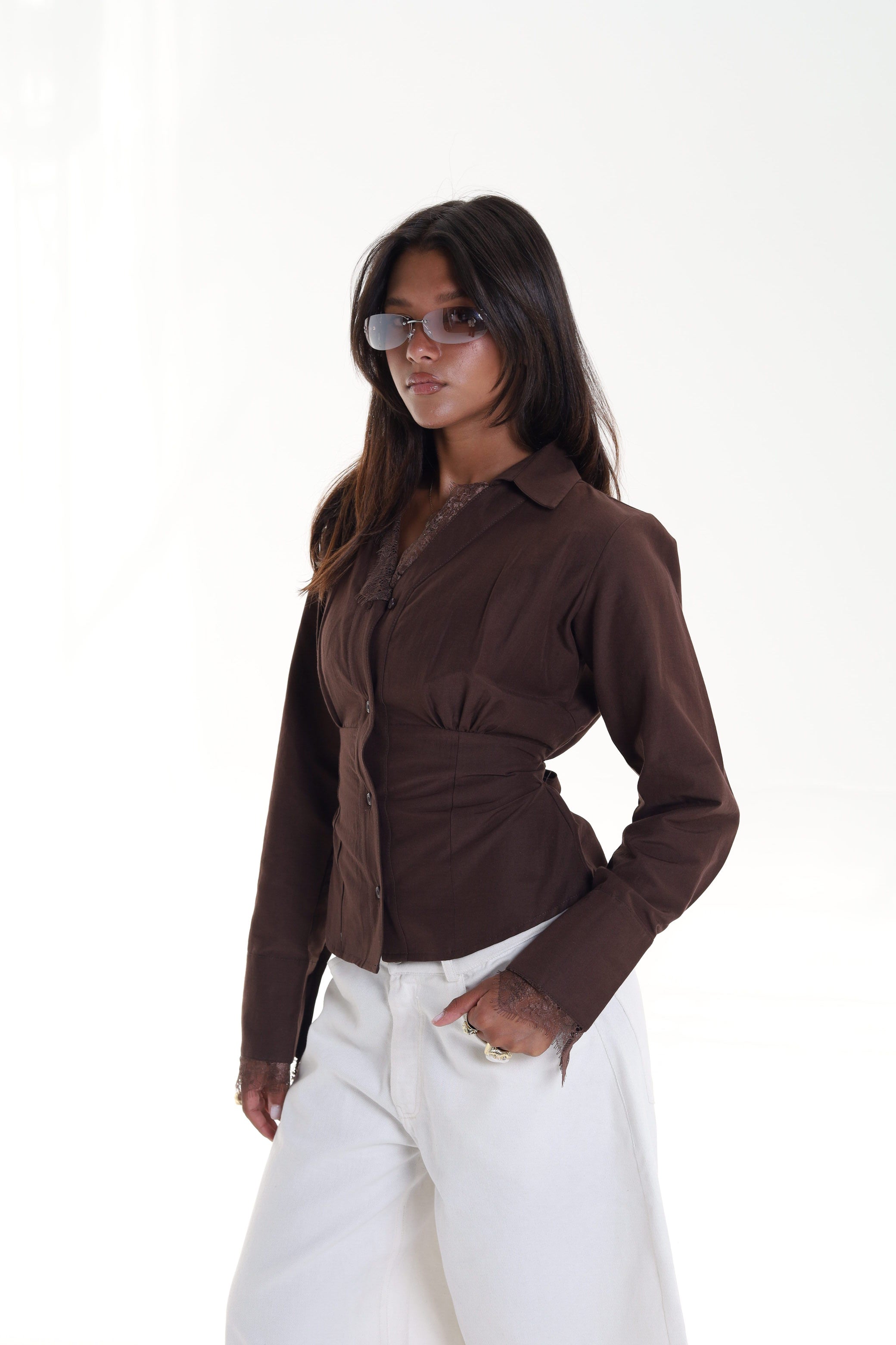 Lace Trim Corset Blouse