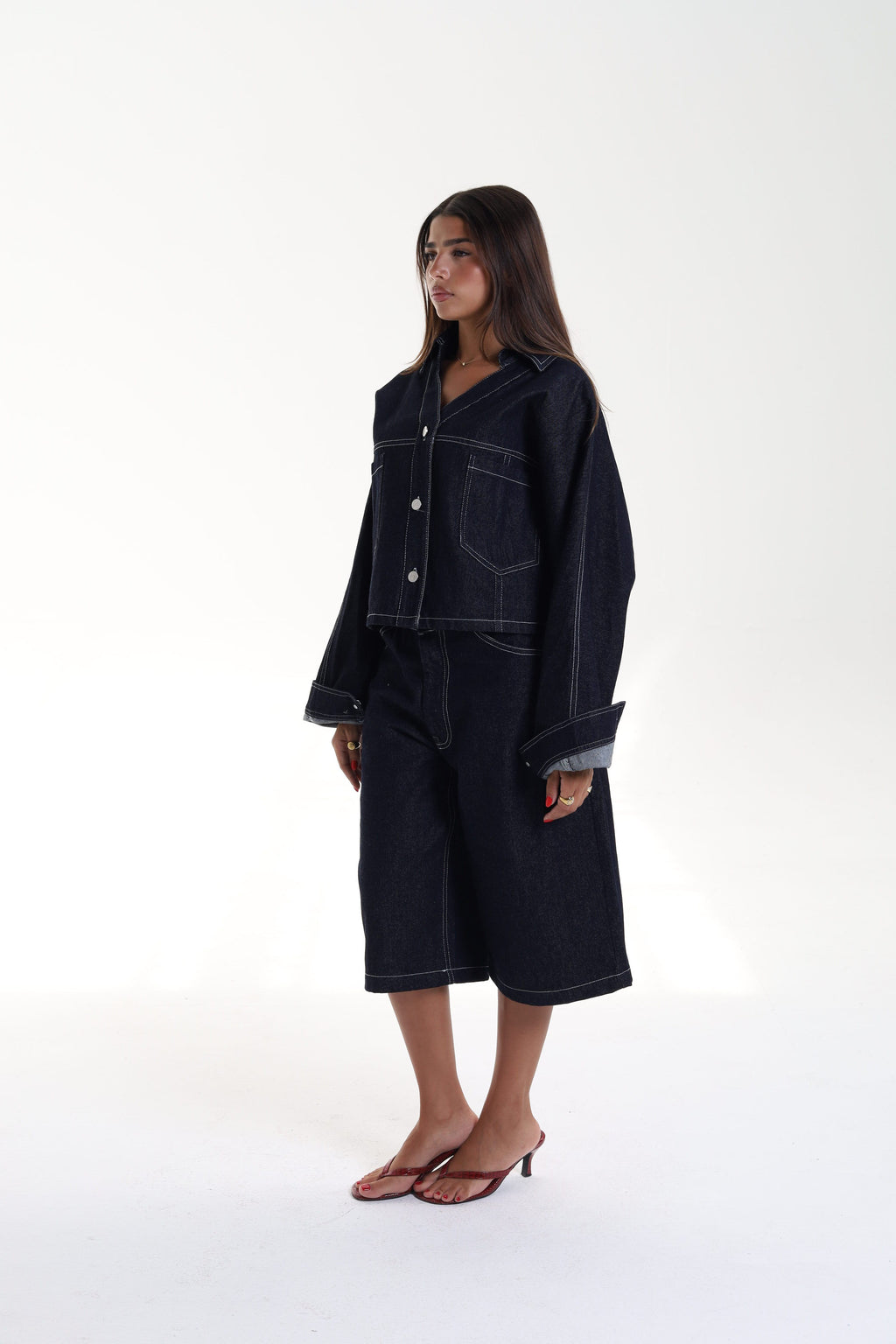 Flowy Denim Shirt with Front Pockets