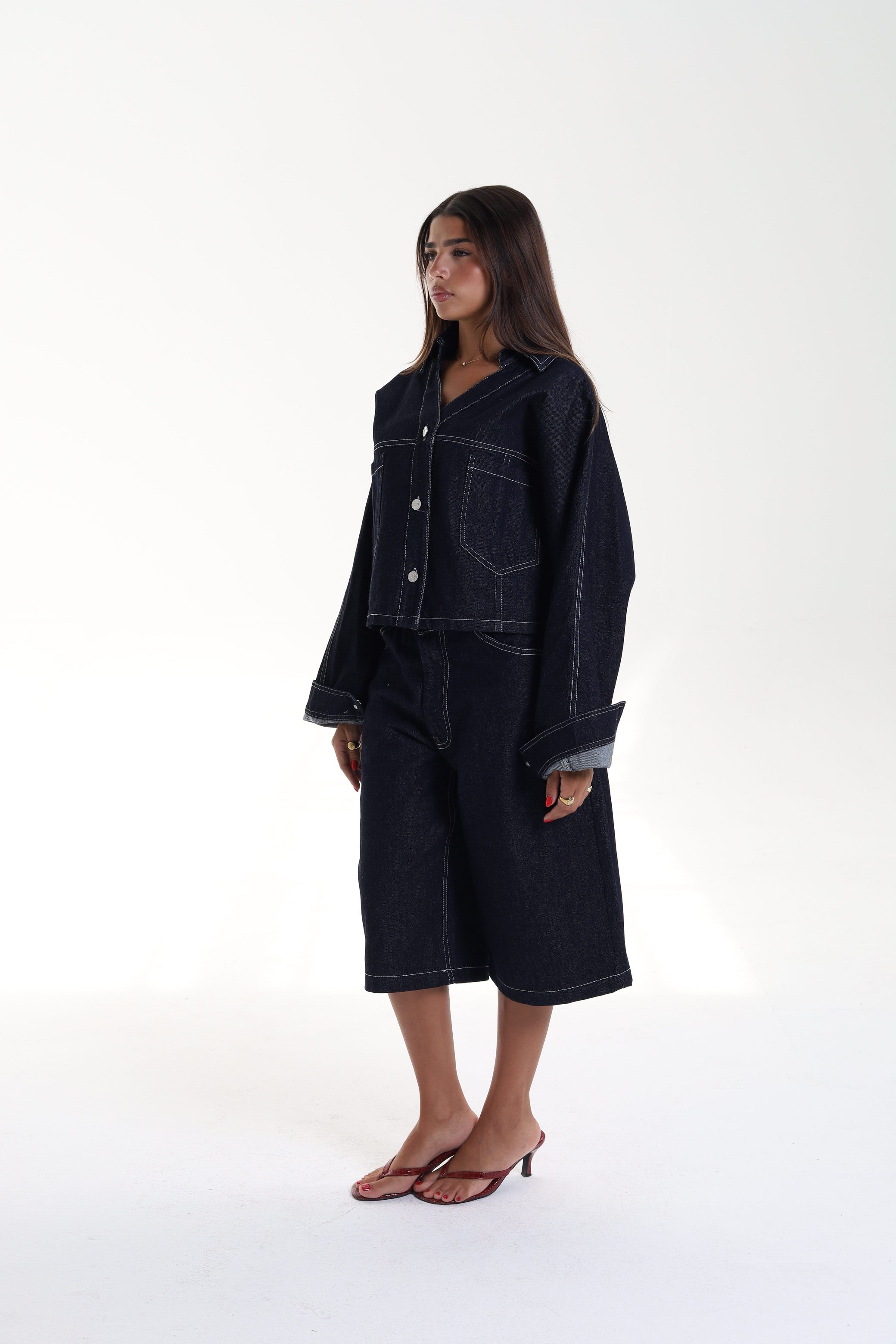 Flowy Denim Shirt with Front Pockets