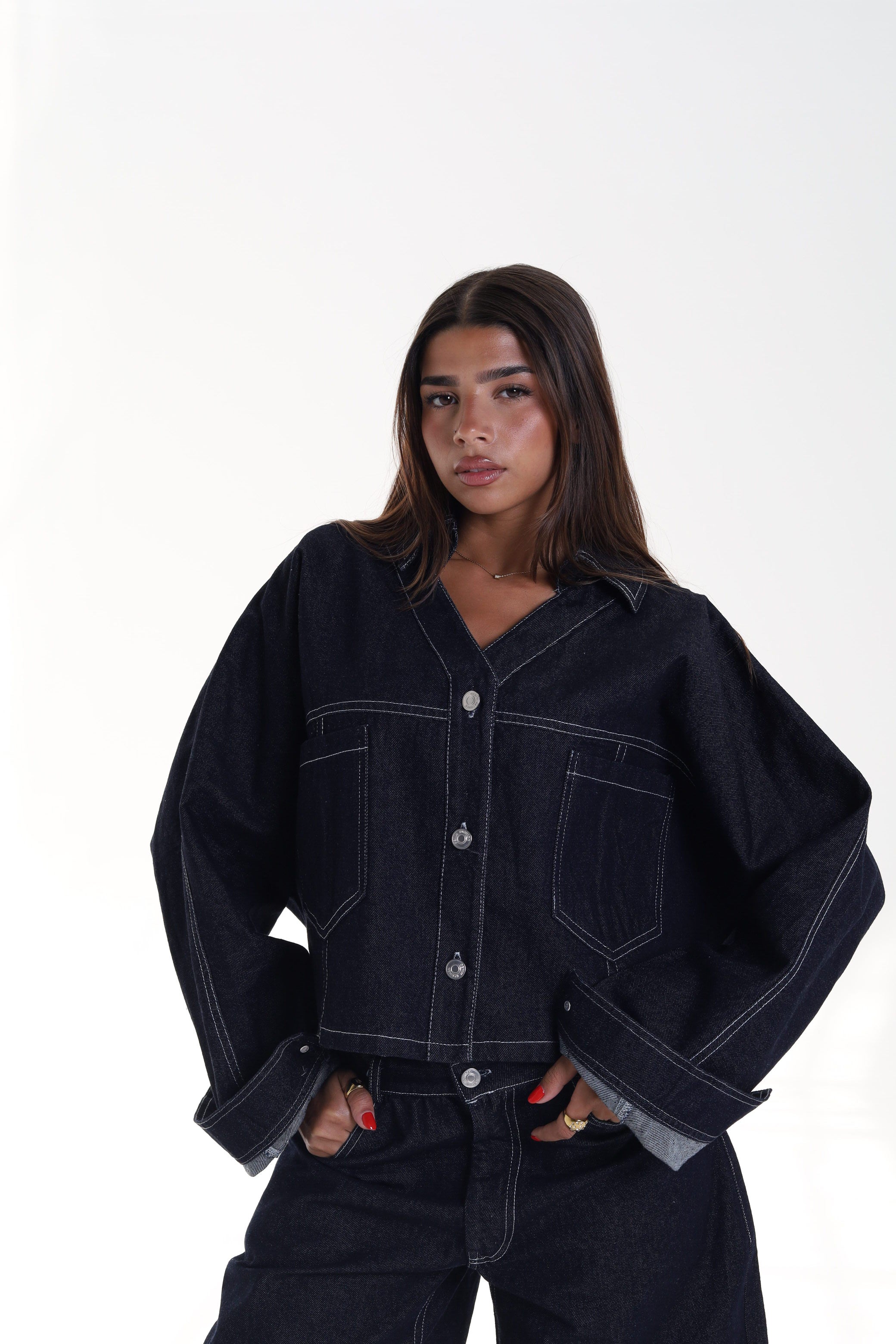 Flowy Denim Shirt with Front Pockets