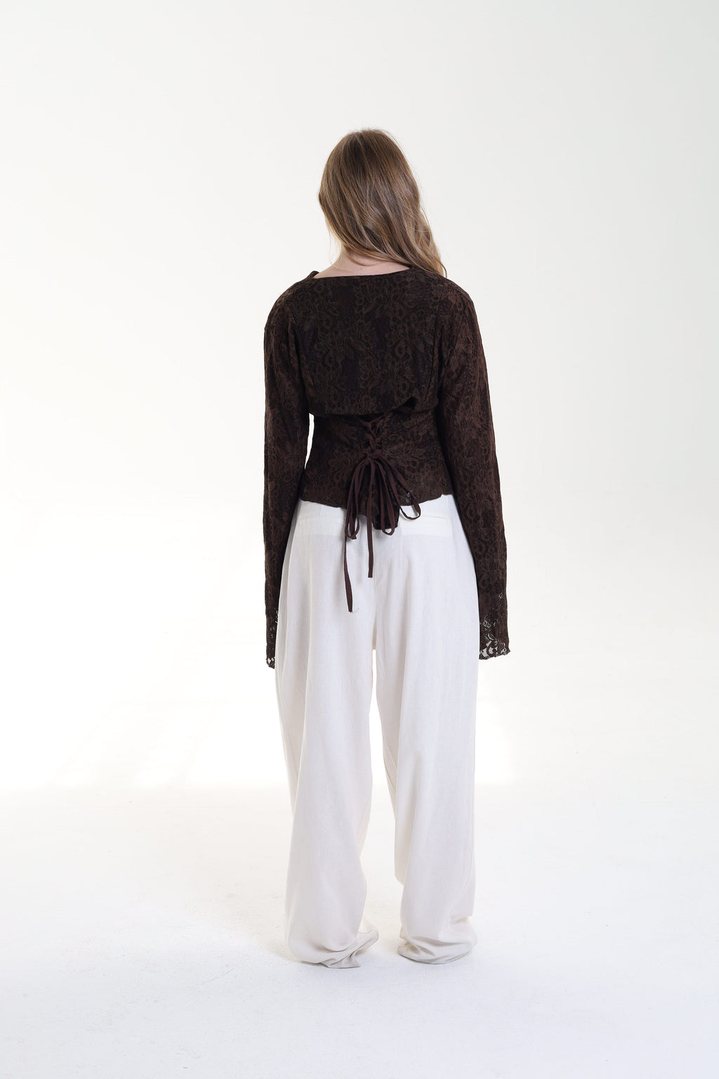 Lace blouse button back tie