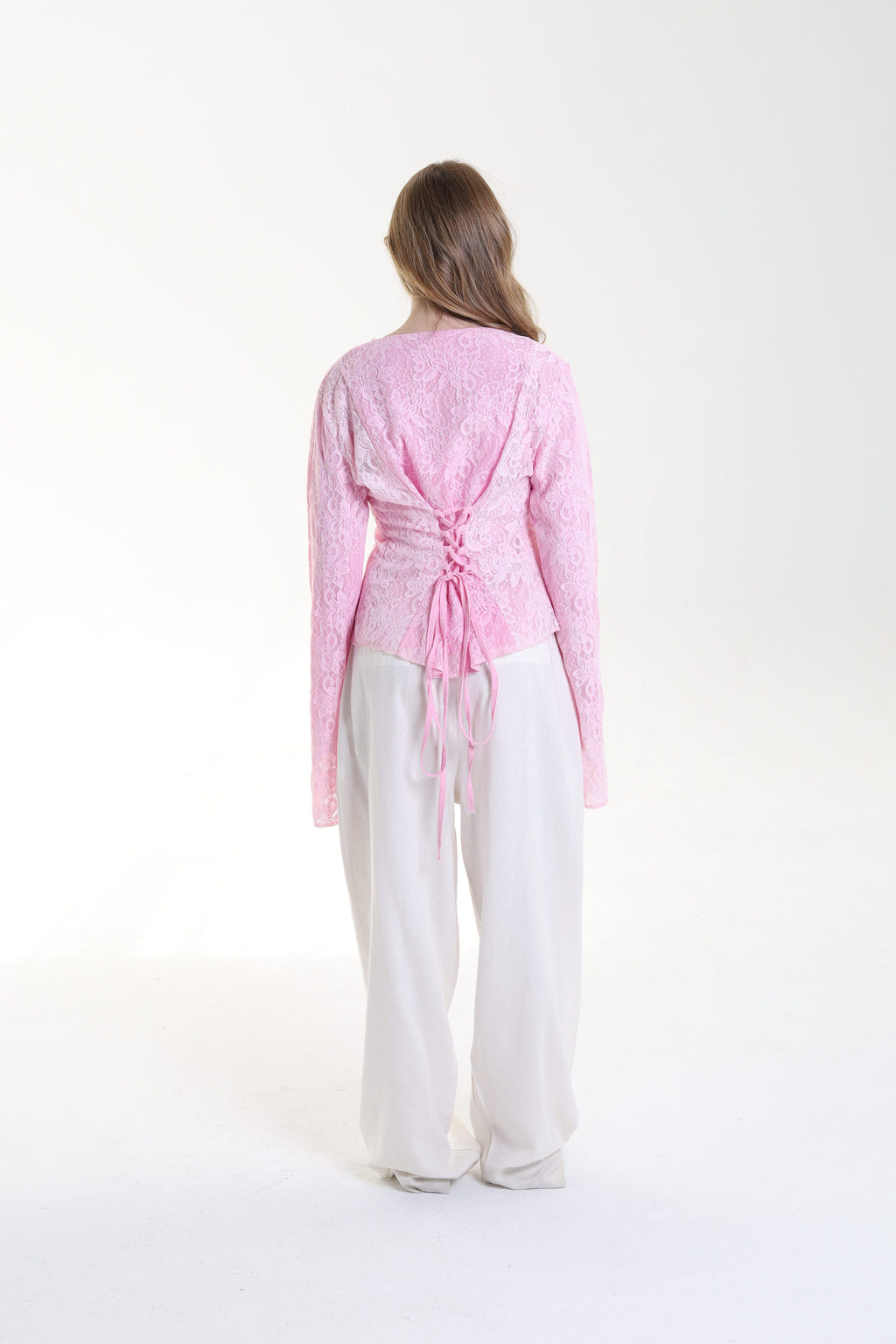 Lace blouse button back tie