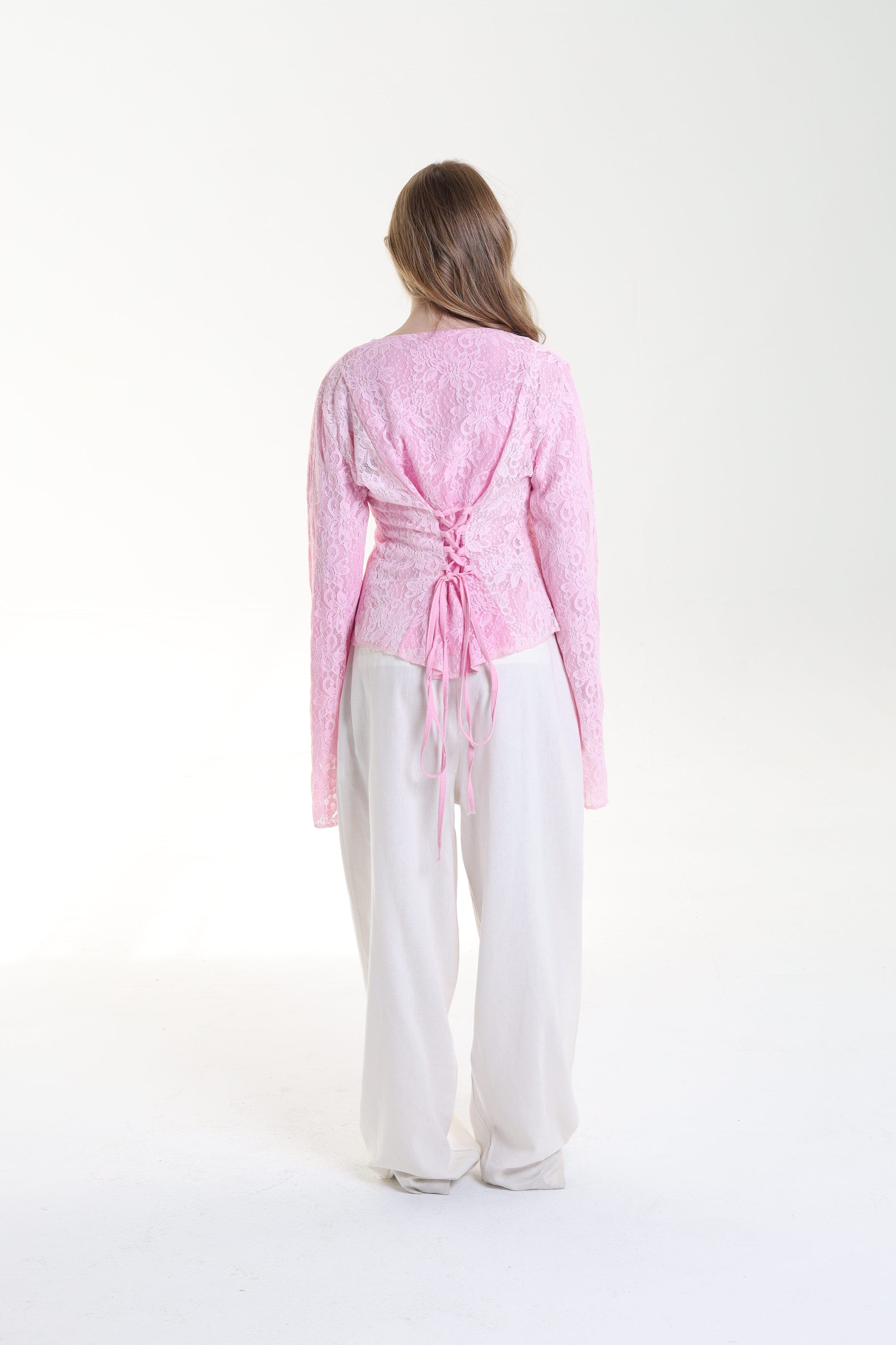 Lace blouse button back tie
