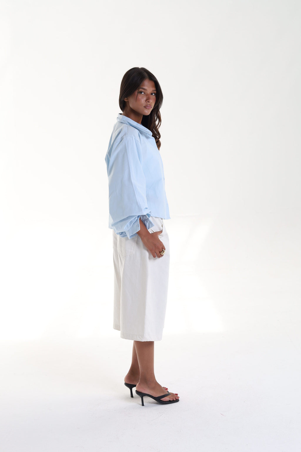 Cropped Balloon Sleeve Blouse