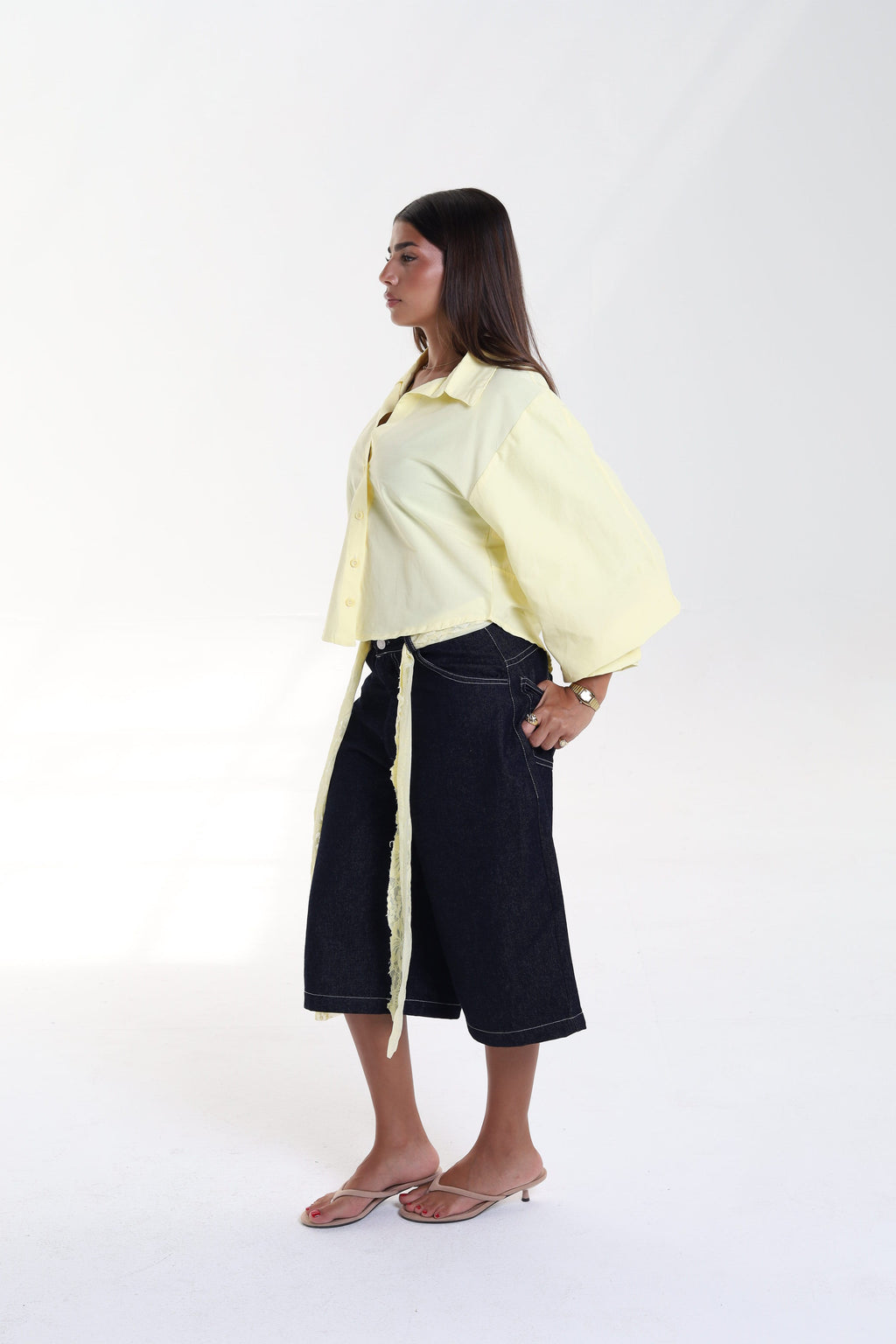 Cropped Balloon Sleeve Blouse