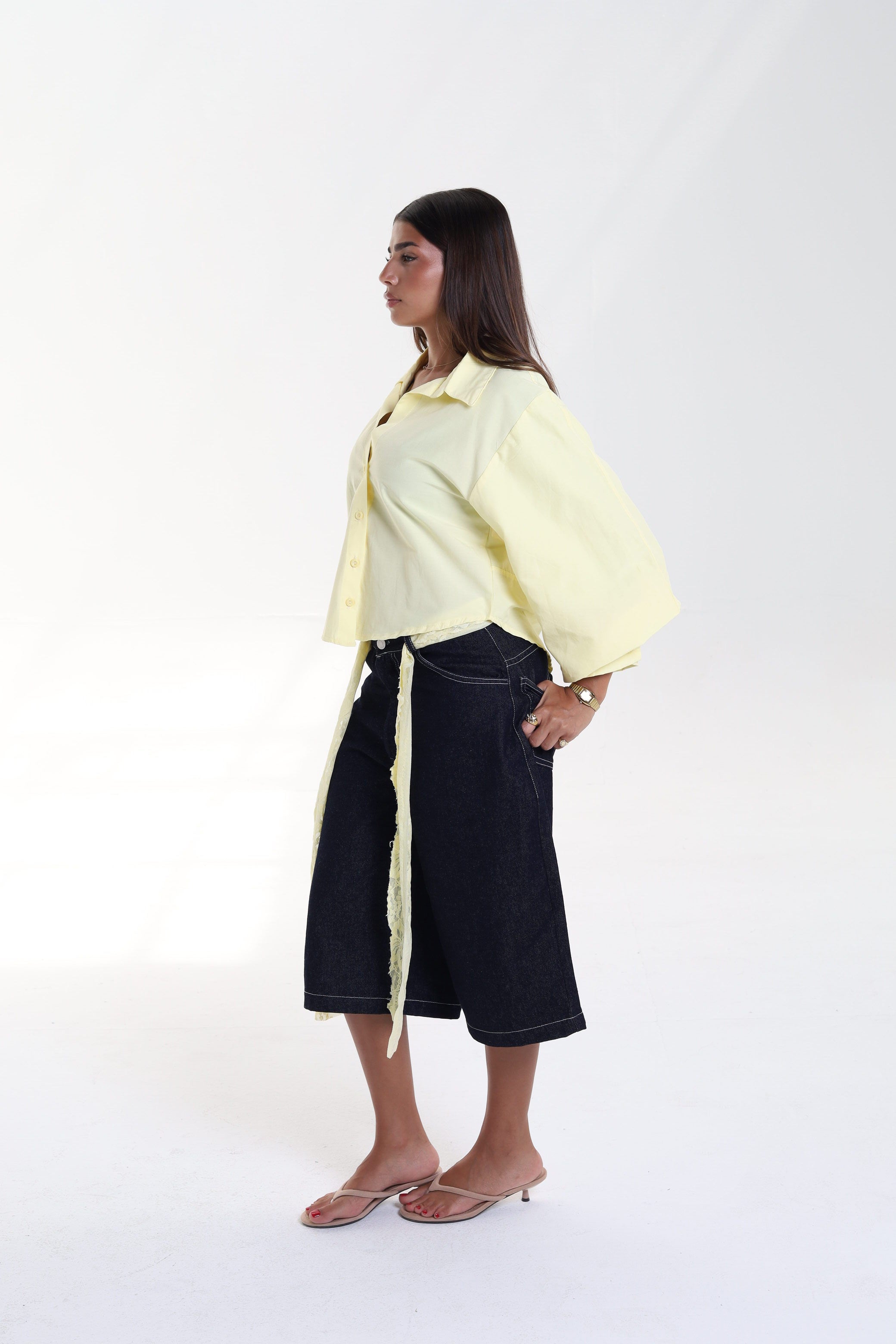 Cropped Balloon Sleeve Blouse