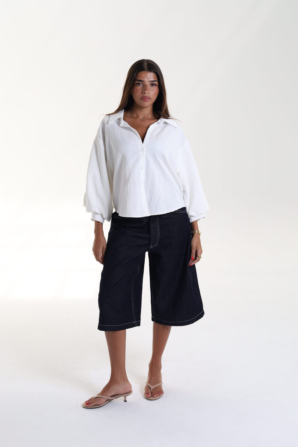 Cropped Balloon Sleeve Blouse