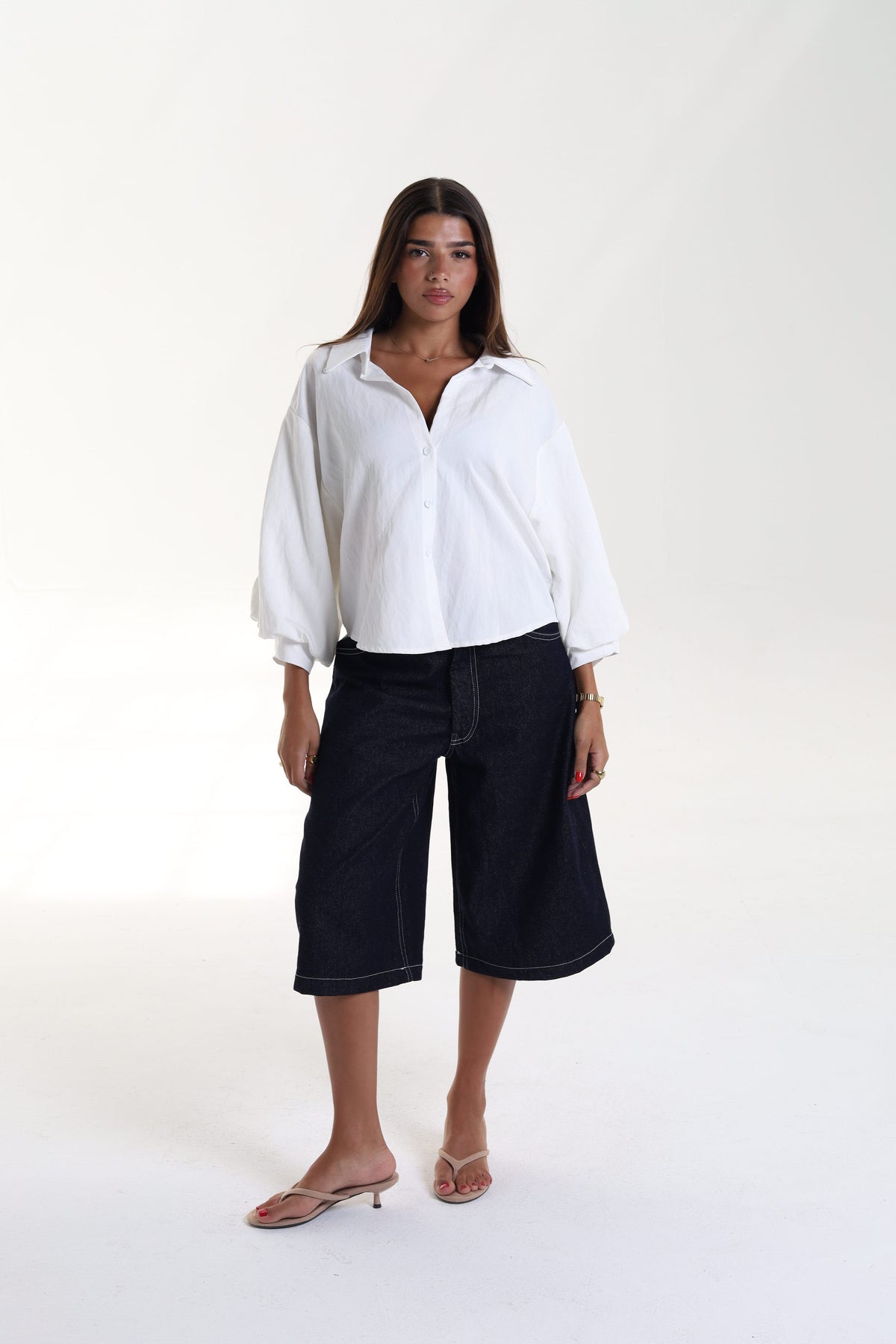 Cropped Balloon Sleeve Blouse