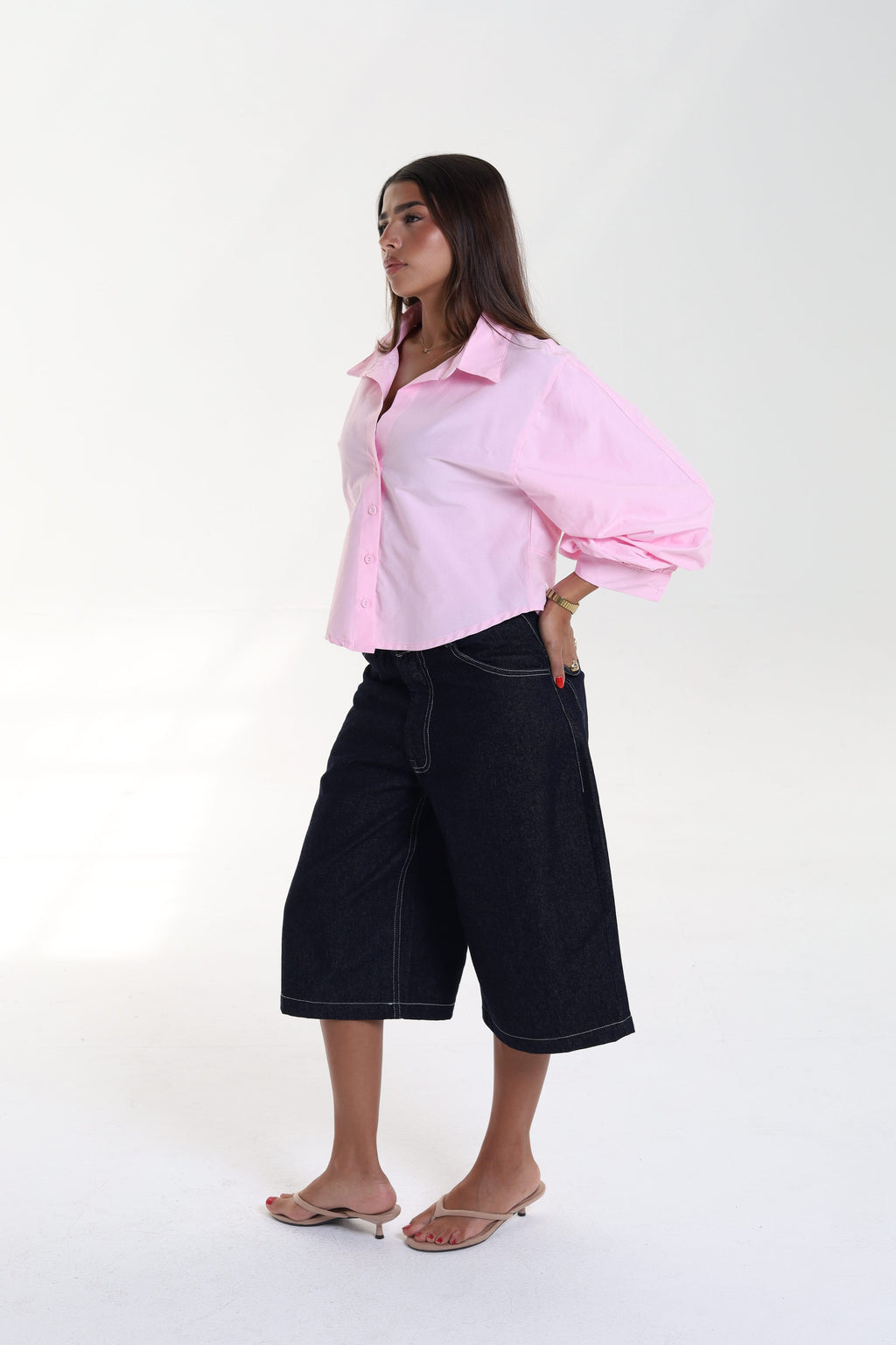 Cropped Balloon Sleeve Blouse