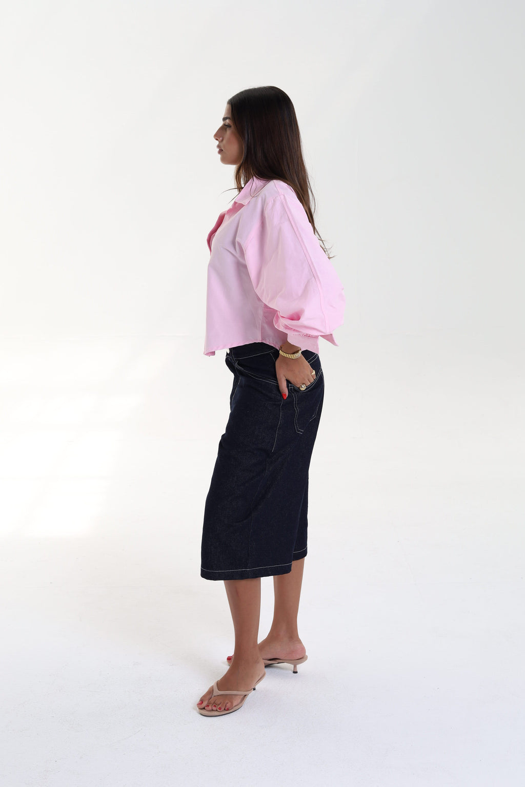 Cropped Balloon Sleeve Blouse