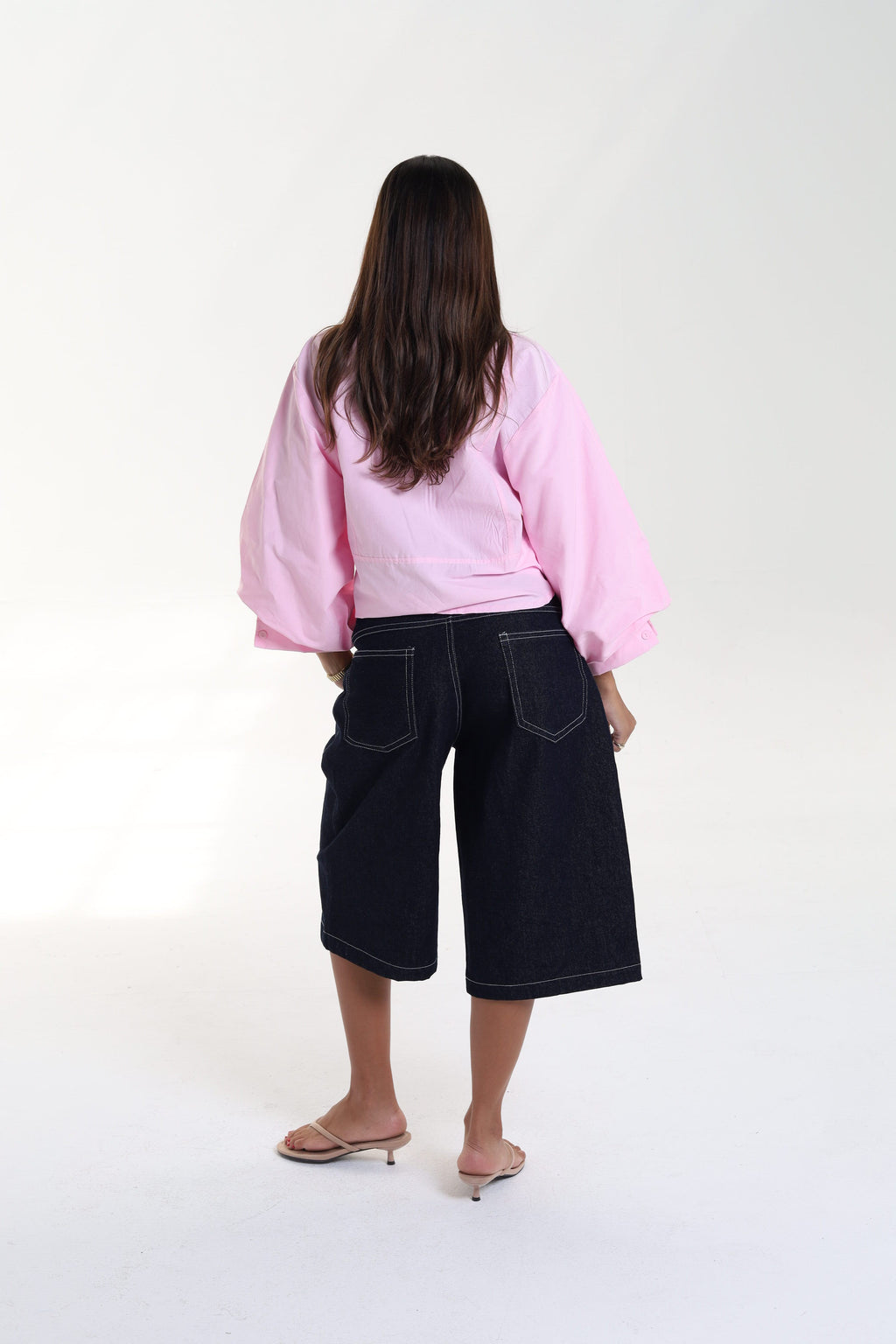 Cropped Balloon Sleeve Blouse
