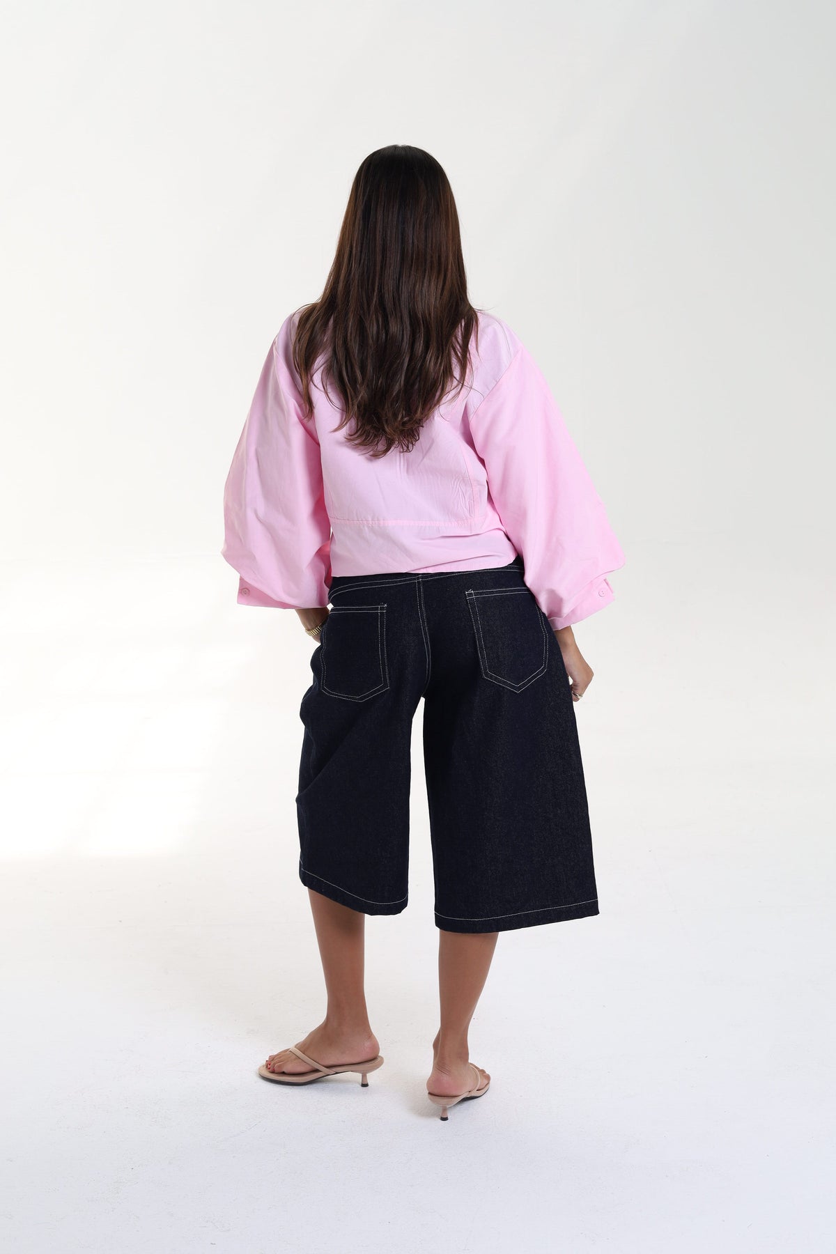 Cropped Balloon Sleeve Blouse