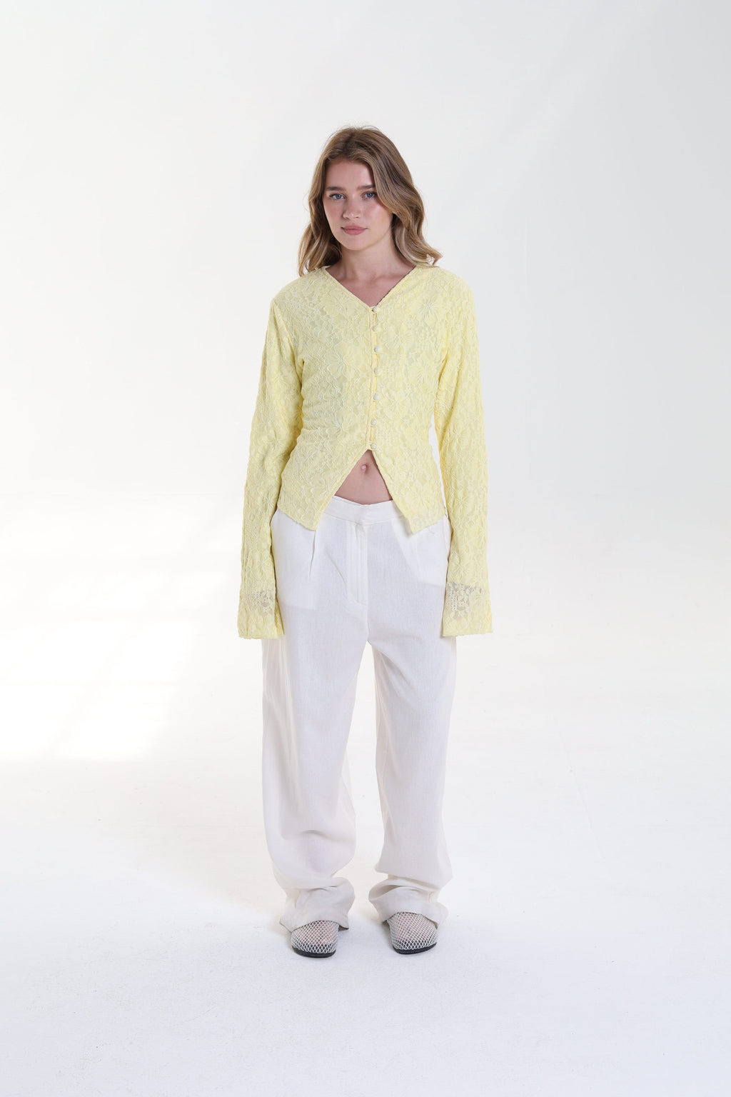 Lace blouse button back tie