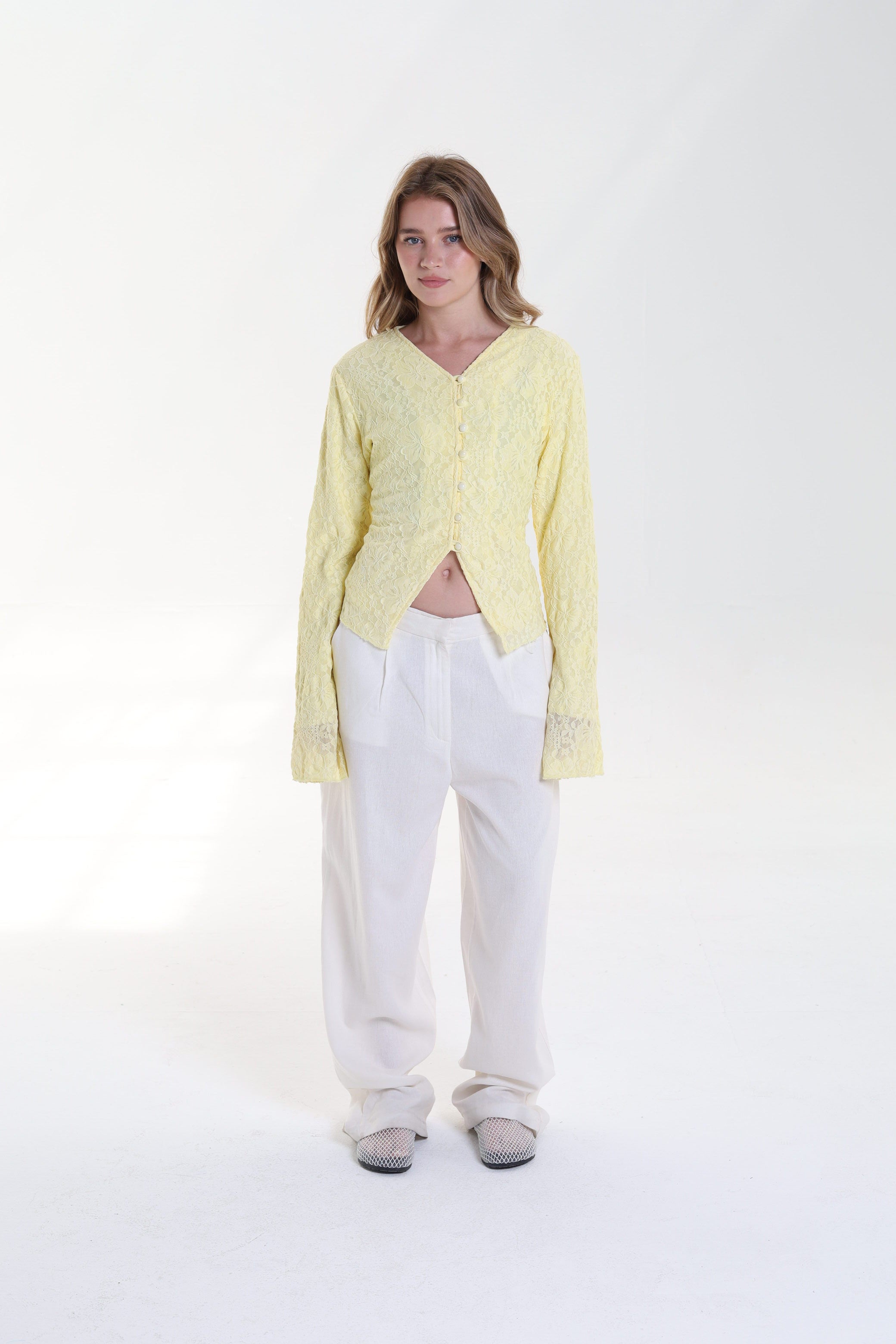 Lace blouse button back tie