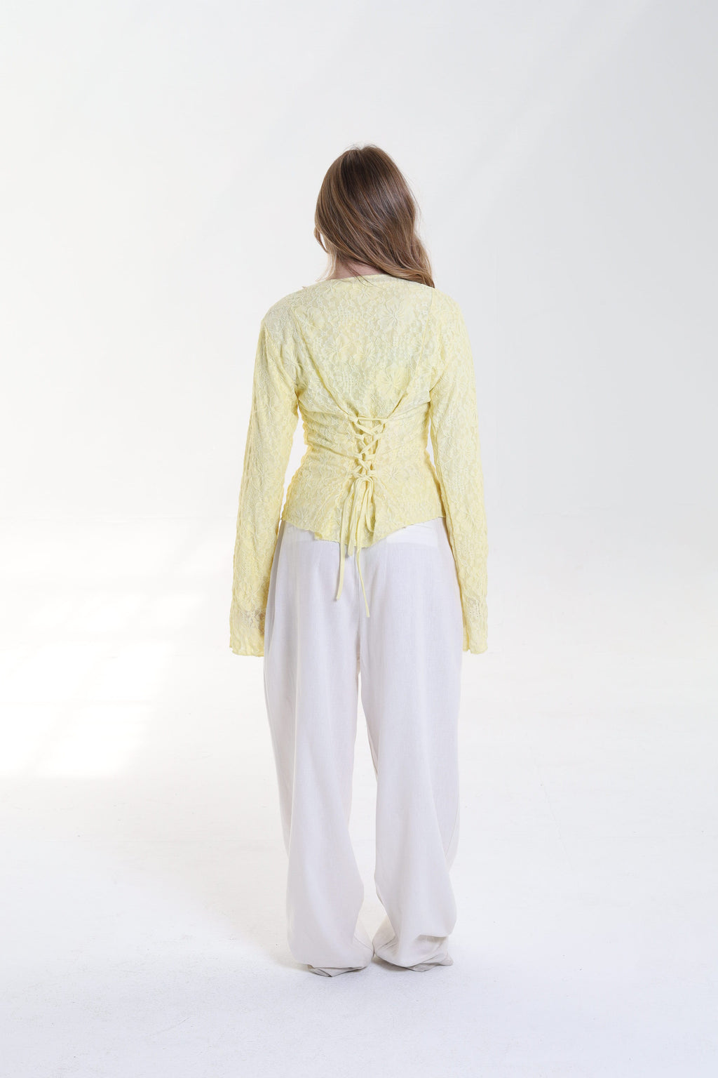 Lace blouse button back tie