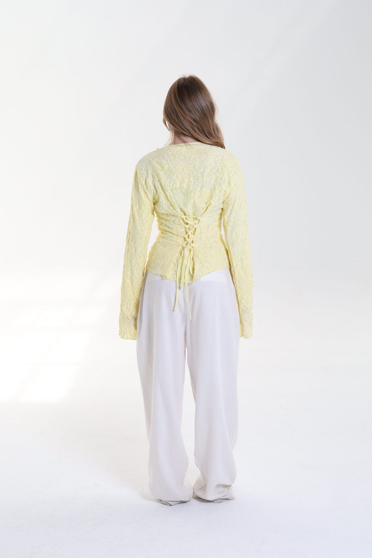Lace blouse button back tie