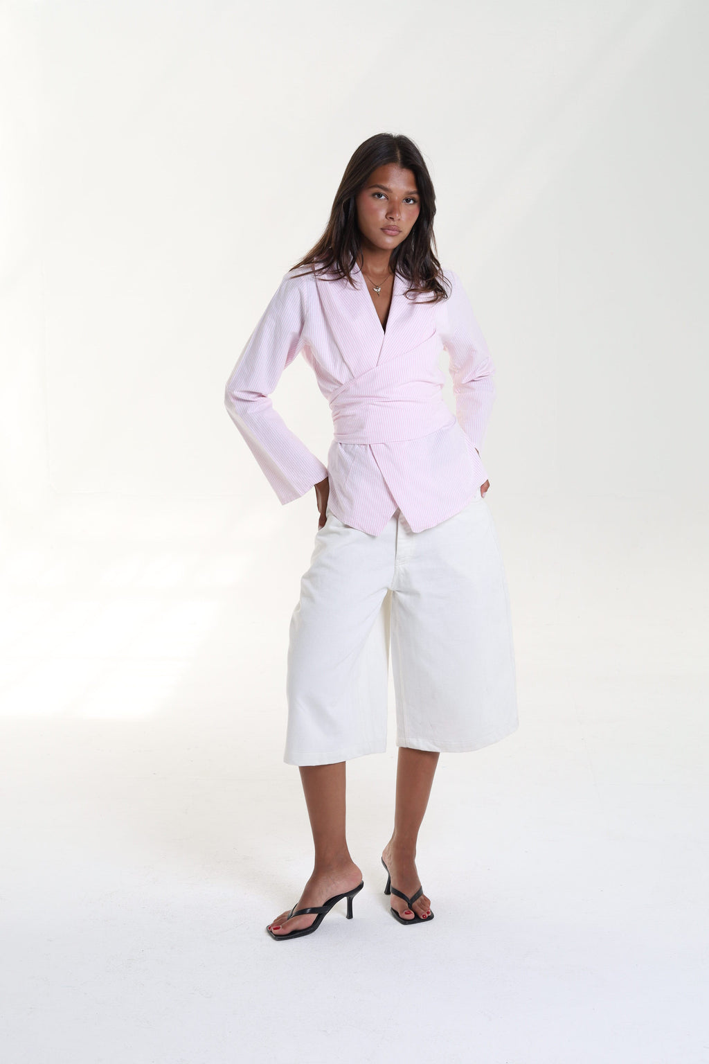 Pinstripe Wrap Blouse
