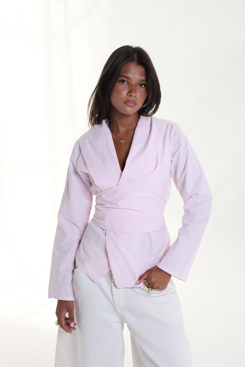 Pinstripe Wrap Blouse